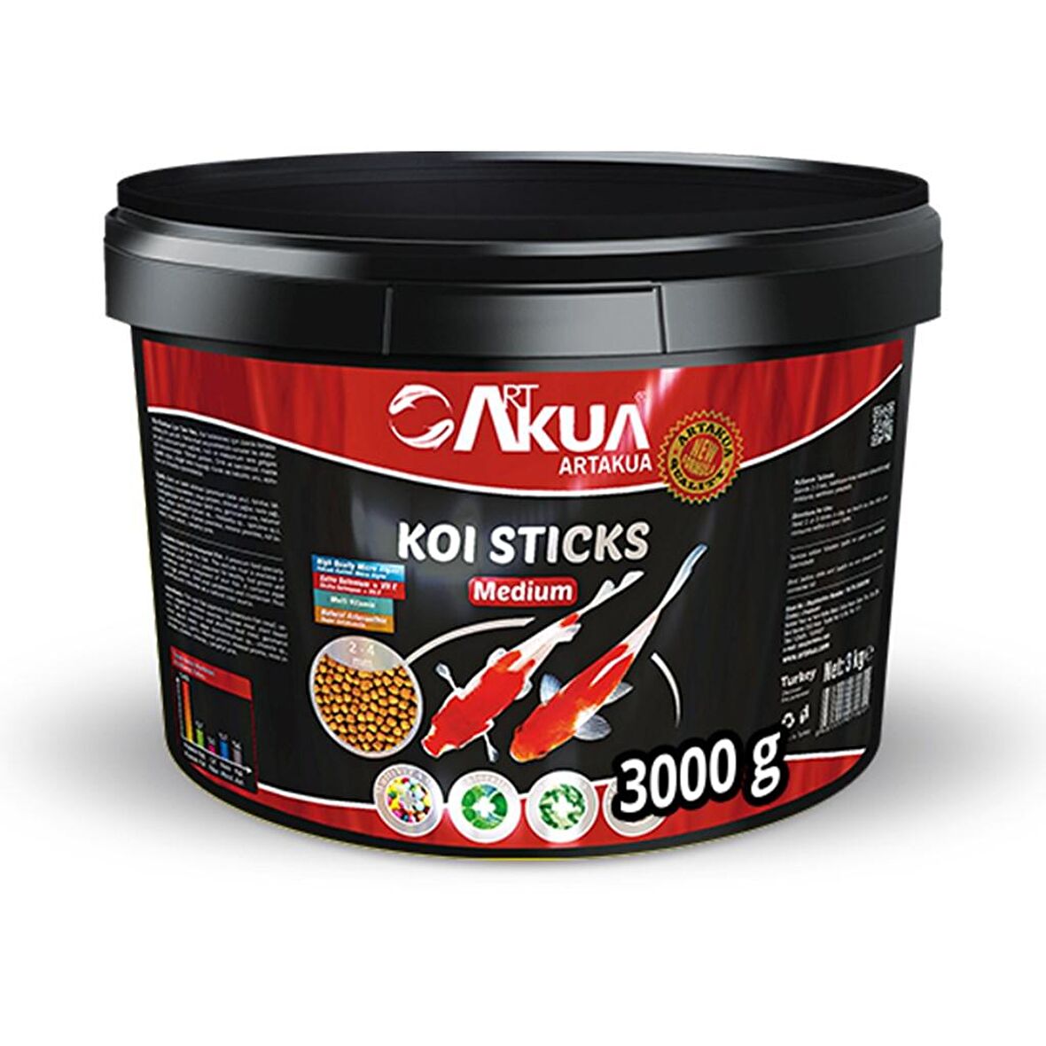 Artakua Koi Stick Premium Balık Yemi 2-4 MM Medium 3 KG (Orjinal Kova)