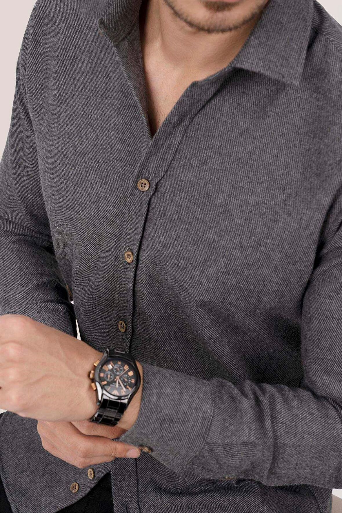 Füme Düz Oduncu Slimfit Gömlek