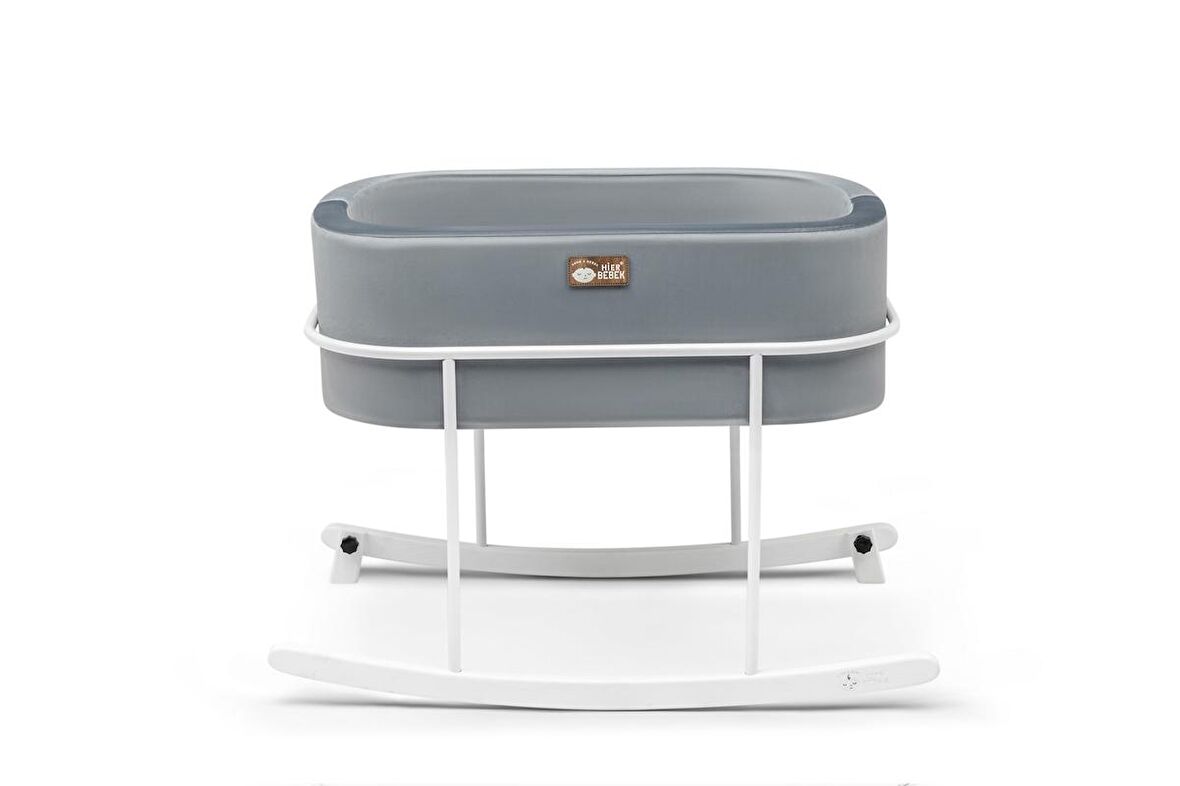 Anne Yanı Beşik Hier Bebek Metal Beyaz Stand Gri Sepet 