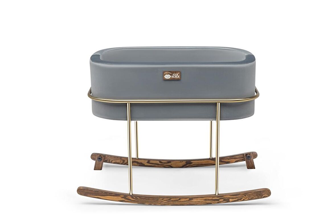 Anne Yanı Beşik Hier Bebek Gold Stand Gri Sepet 