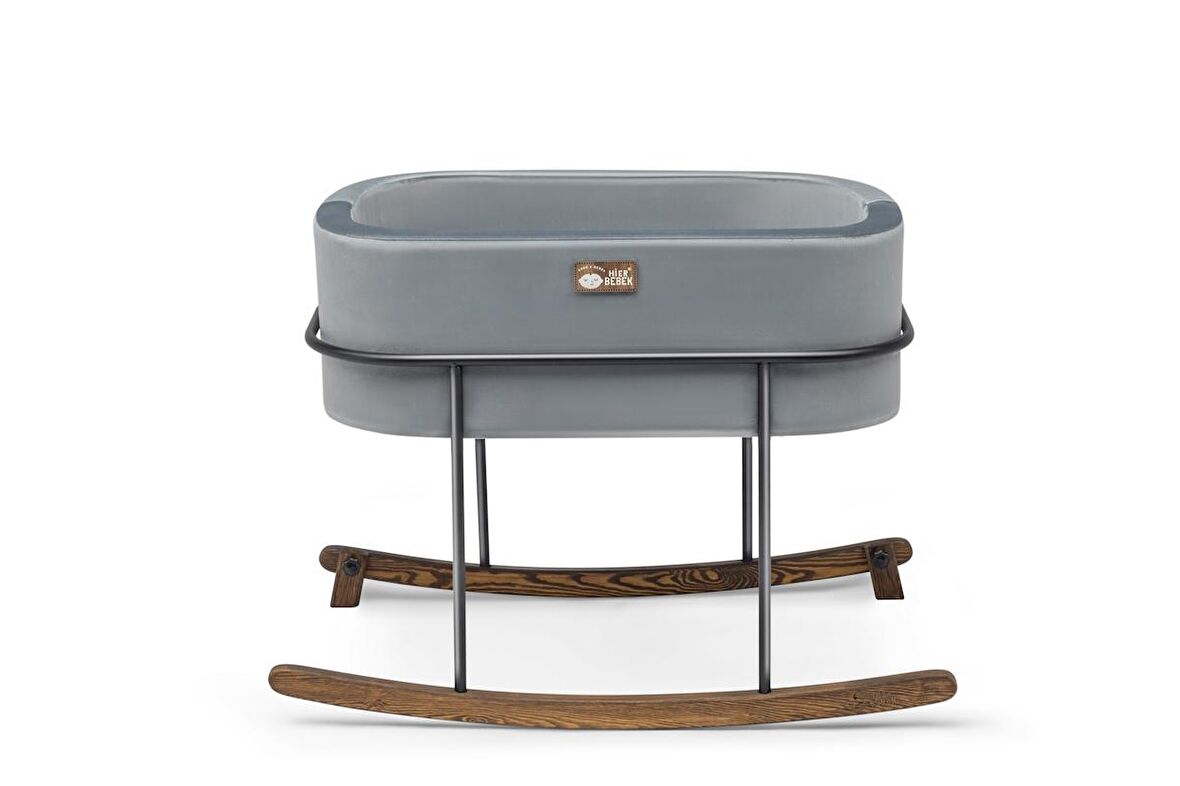 Anne Yanı Beşik Hier Bebek Siyah Metal Stand Gri Sepet 