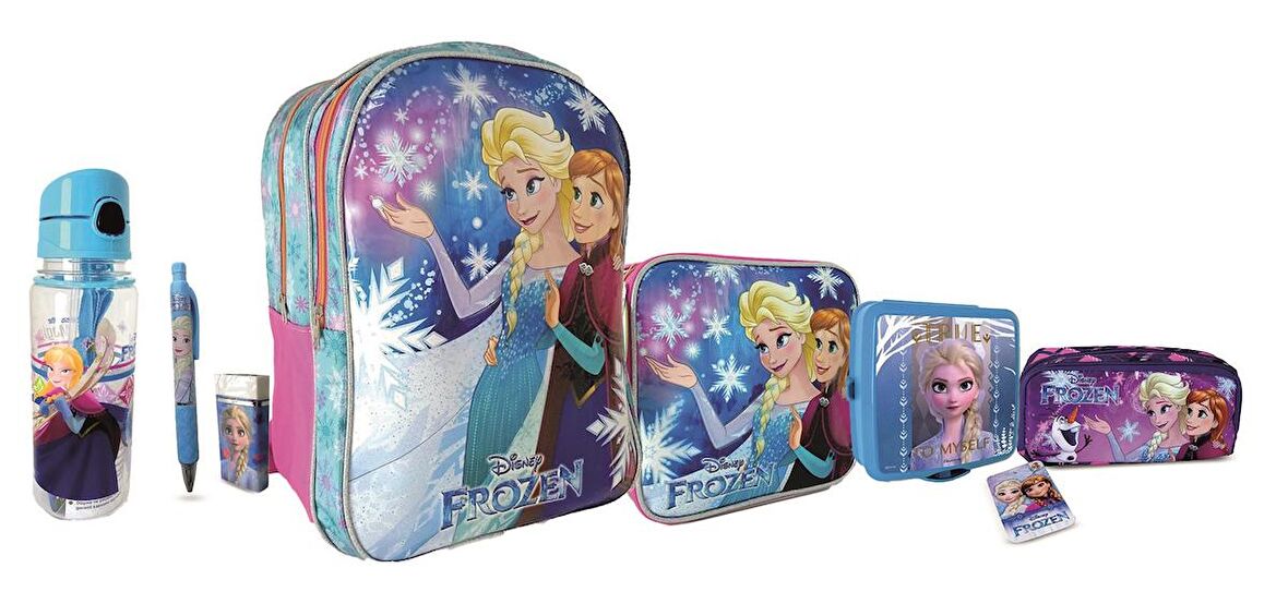 Frozen Lisanslı Işıltılı Çanta, Beslenme Çantası,Kalem Kutu,Beslenme Kabı ve Suluk