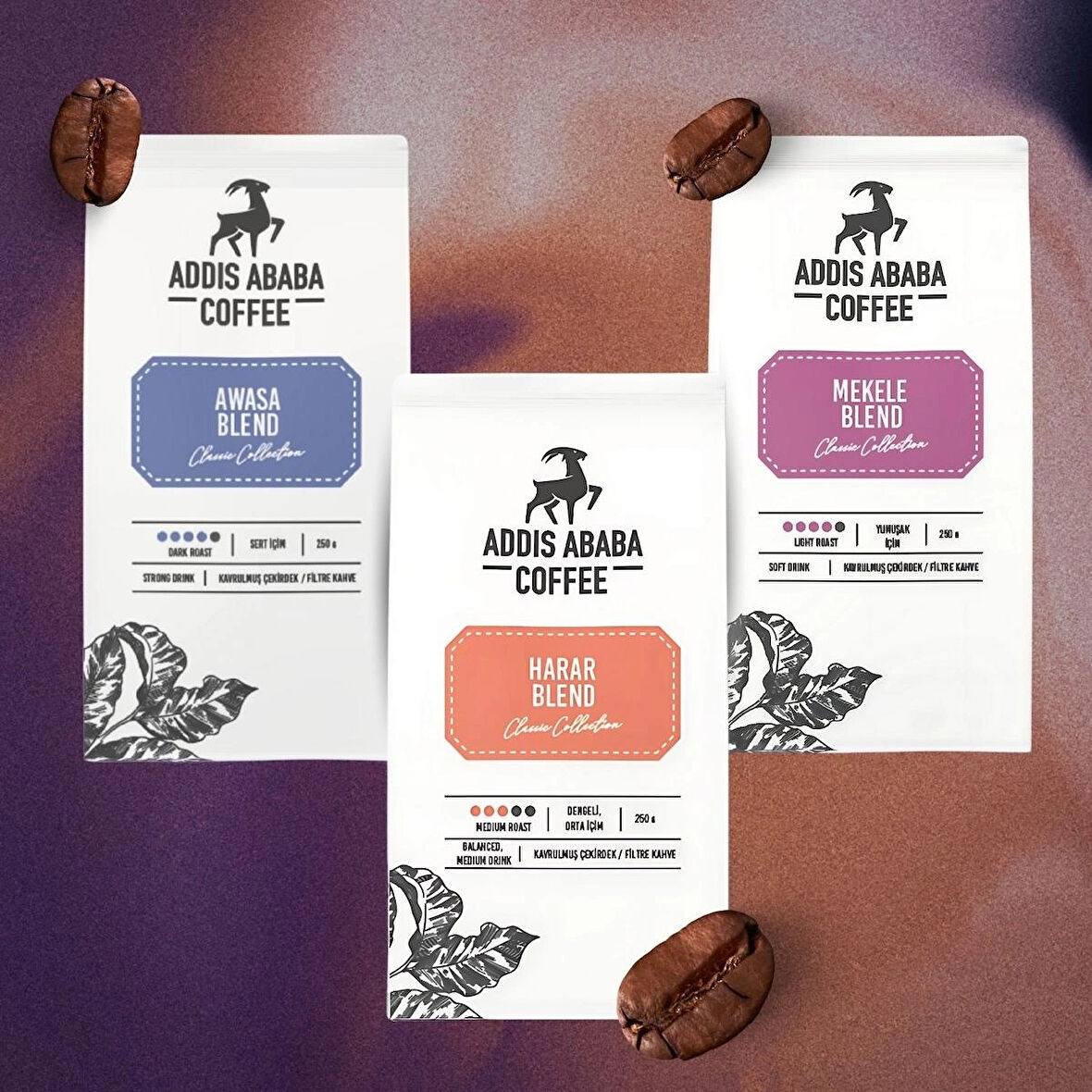 Etiyopya Aromalı 3 Lü Deneme Seti Öğütülmüş Espresso Kahve (3 Ad. X 250 Gr. ) 750 Gr.