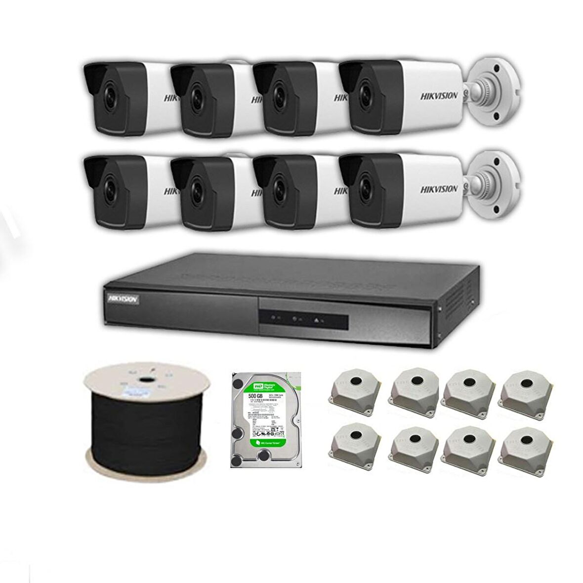  Hikvision 2mp Mikrofonlu 8 Kameralı 500 GB Disk Tak Çalıştır Hazır IP Kamera Seti