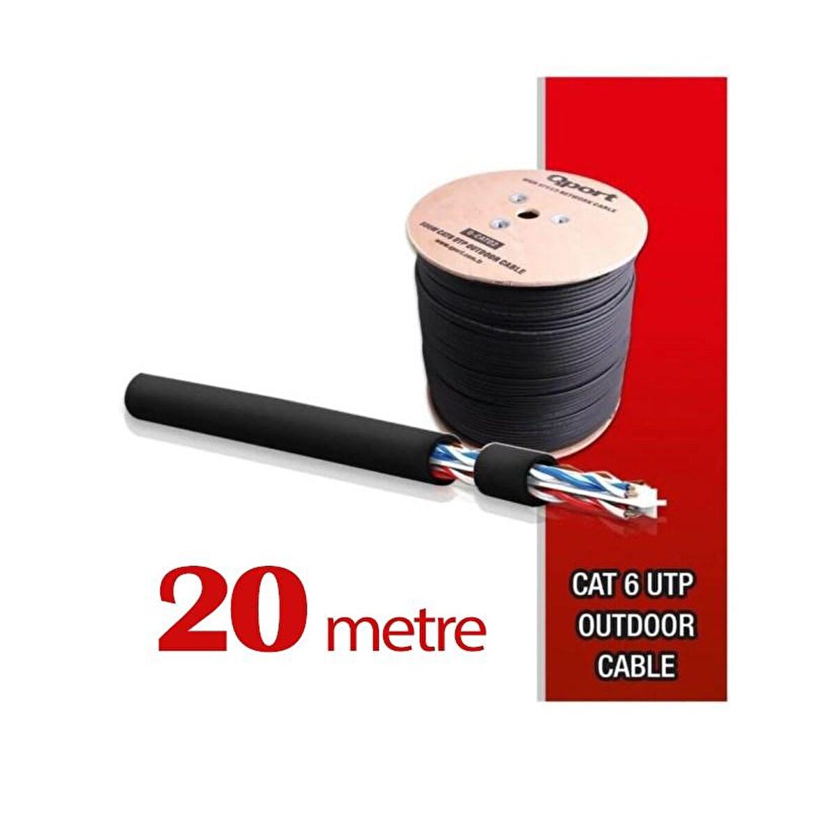 Qport Yüksek Bakır Utp 23Awg 0.58 MM Dış Ortam Cat6 Outdoor Kablo 20 Metre