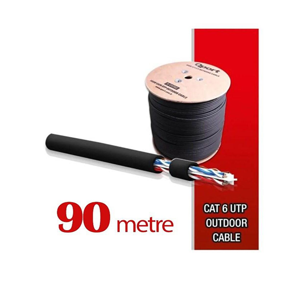 Qport Yüksek Bakır Utp 23Awg 0.58 MM Dış Ortam Cat6 Outdoor Kablo 90 Metre