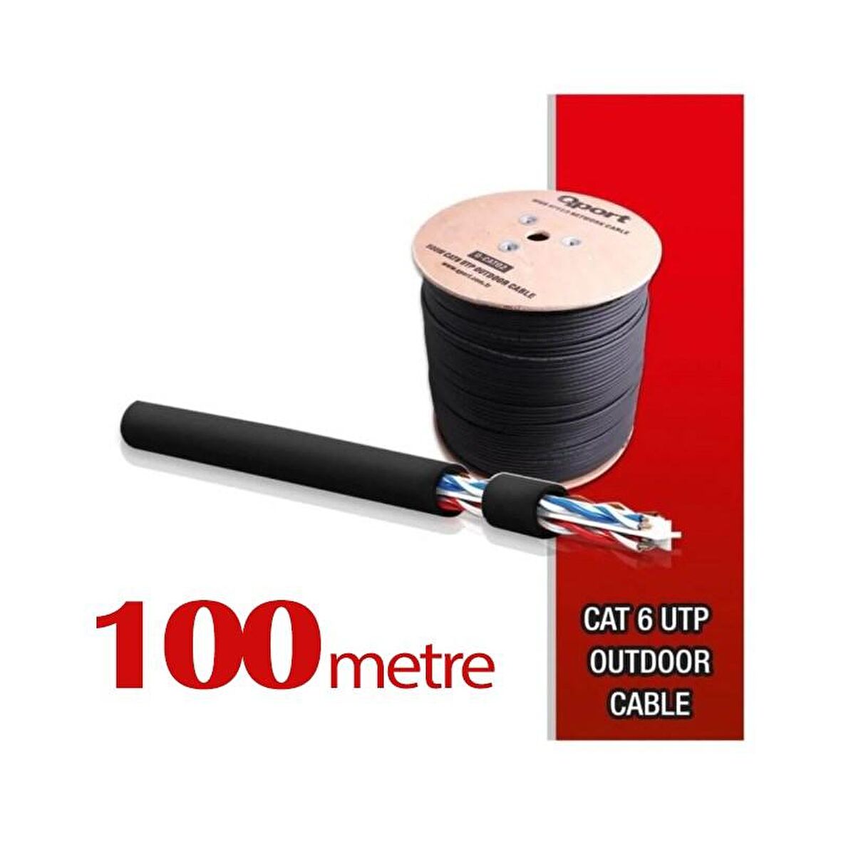 Qport Yüksek Bakır Utp 23Awg 0.58 MM Dış Ortam Cat6 Outdoor Kablo 100 Metre