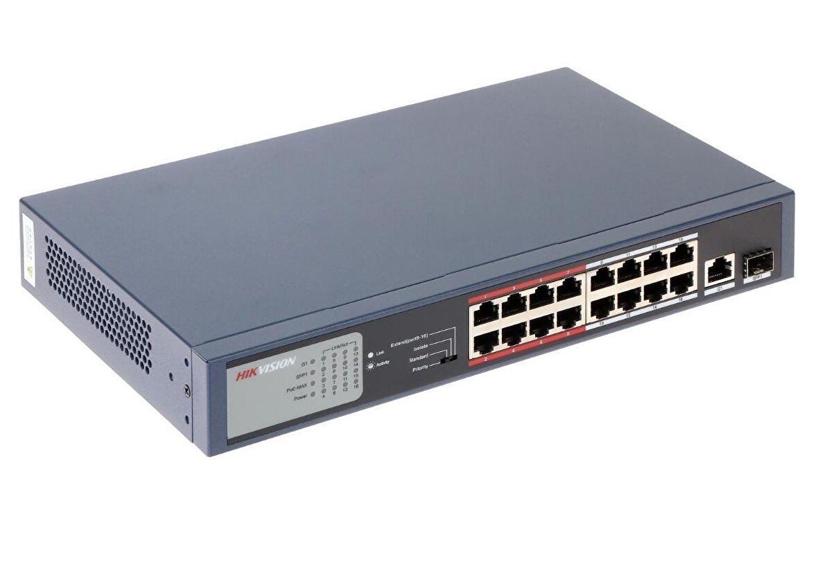 Hikvision DS-3E0318P-E/M 16 Poert Poe 1 Port Uplink 1 Port SFP L2 Yönetilemez Poe Switch