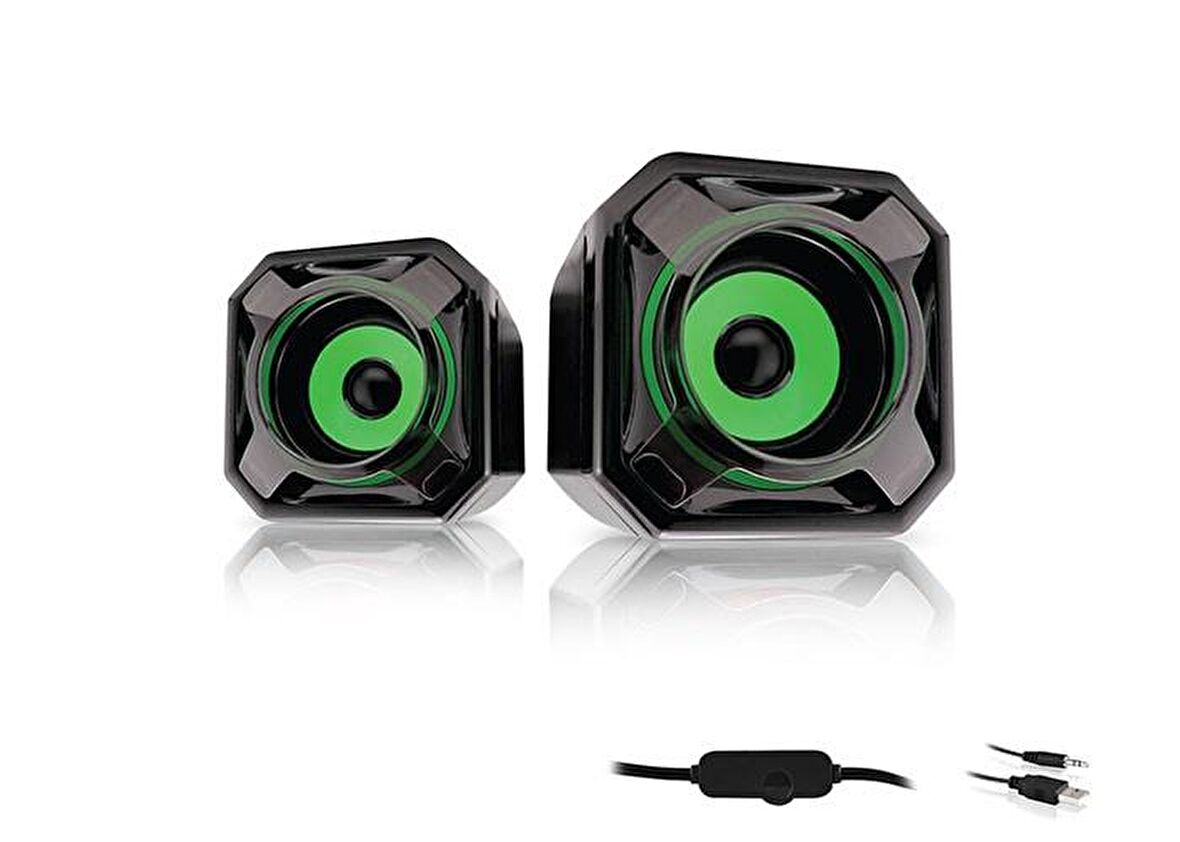 Mikado MD-177 2.0 5W * 2 Yeşil Siyah Super Bass USB Speaker