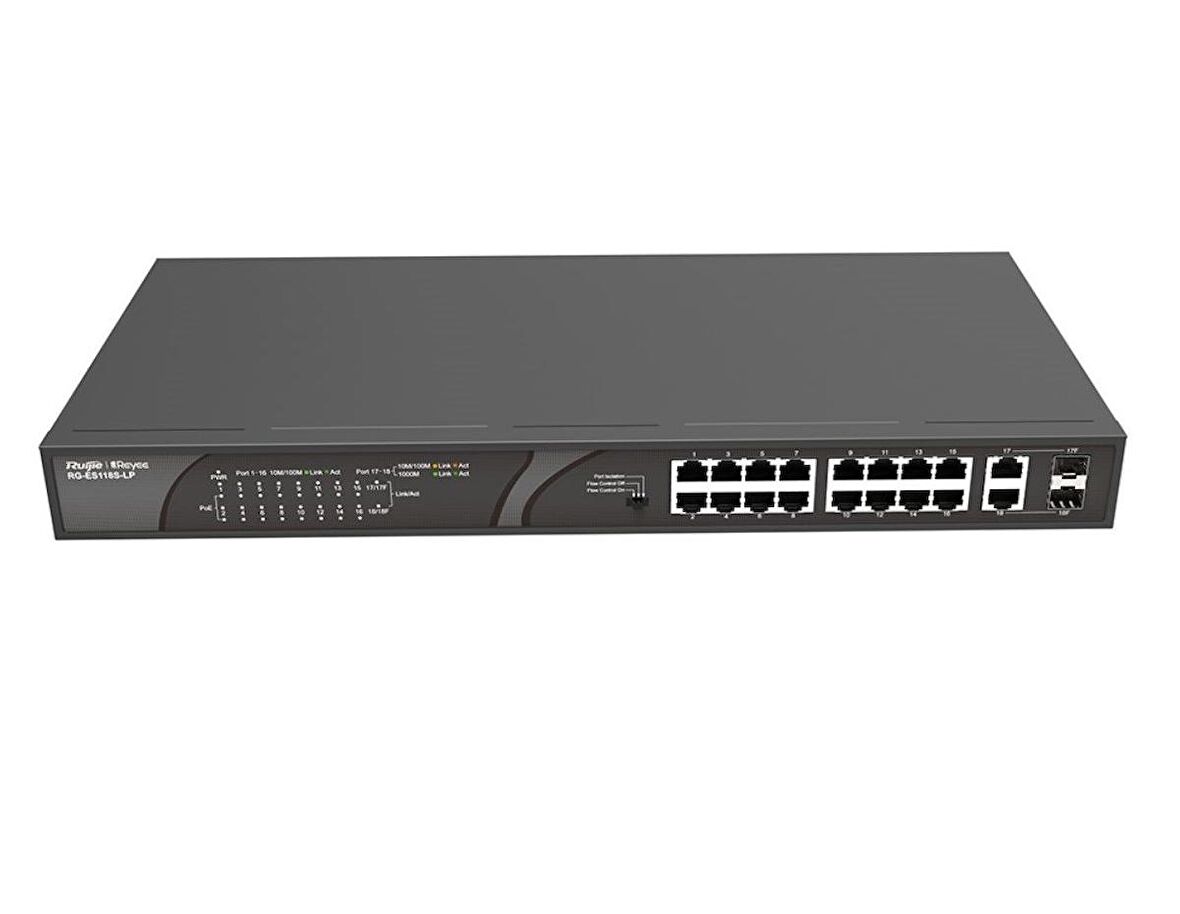 Ruijie Reyee RG-ES118S-LP 16 Port PoE 2 Port Gigabit Uplink RACKMOUNT PoE Switch