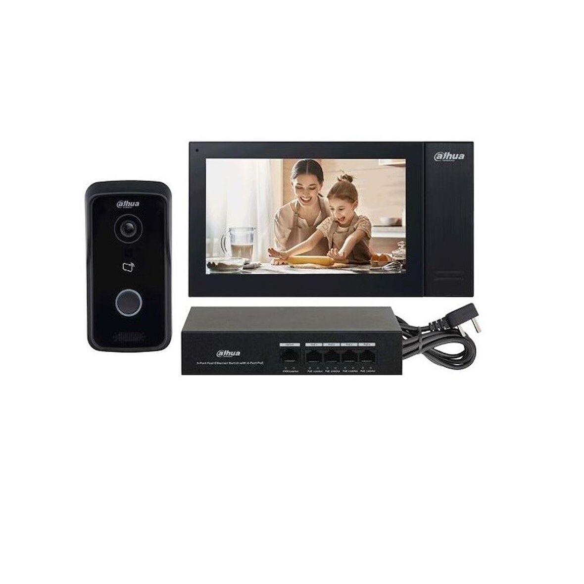 Dahua KTP02 7" TFT LCD Dokunmatik Ekran Çok Yönlü Mikrofon Villa Tipi IP İntercom Kiti