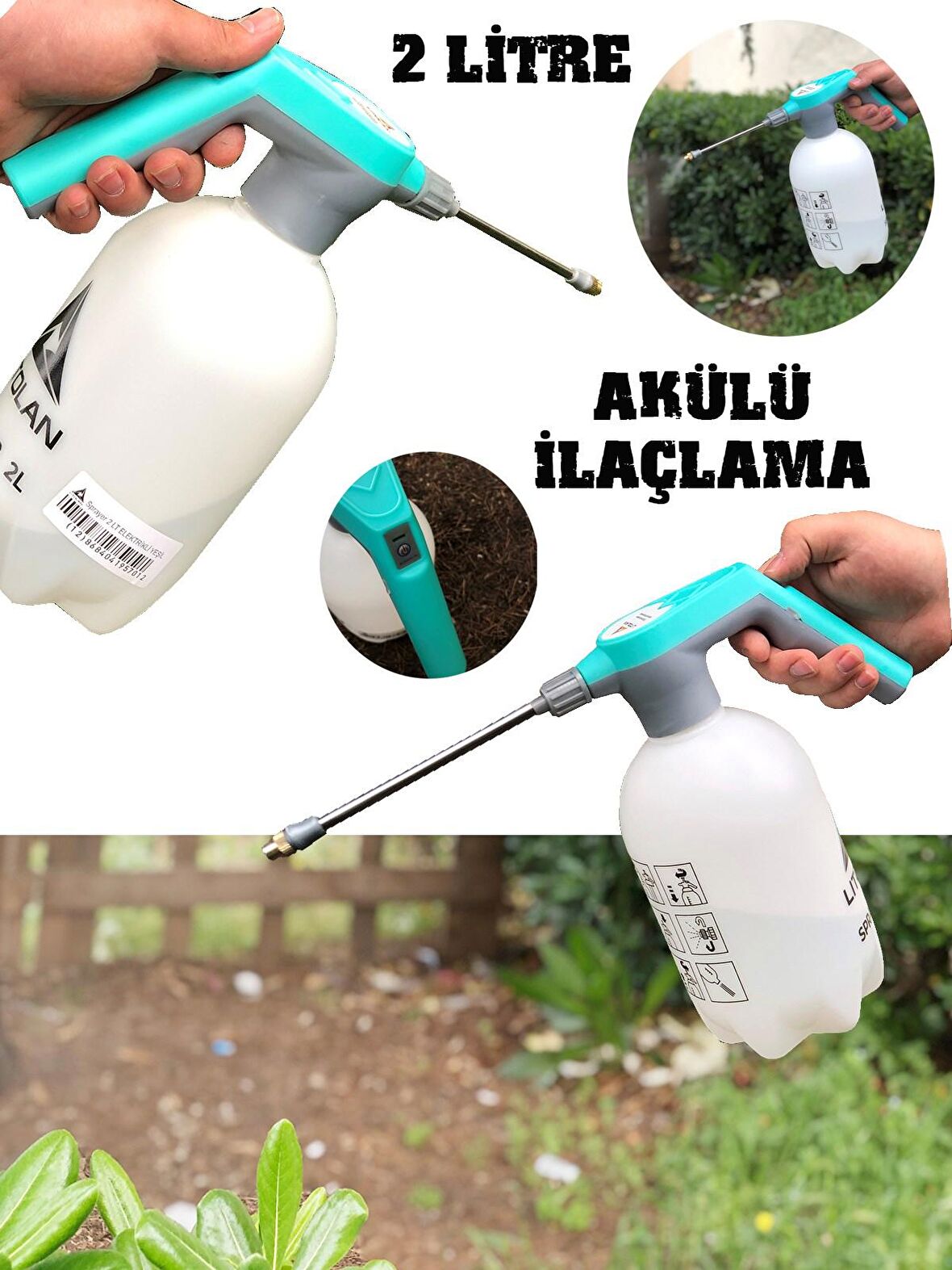 Akülü 2 Litre  Pompa Su Püskürtücü Fısfıs İlaç Pompası Bahçe Sulama Çim Sulama Pompası