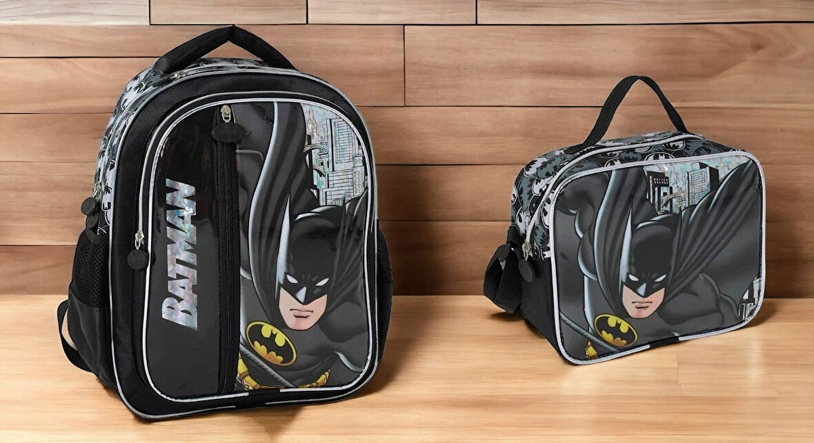 Batman Pelerinli Okul Çantası ve Beslenme Çantası
