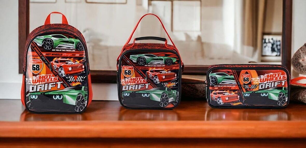 HOT WHEELS İLKOKUL ÇANTASI HAWK DRIFT,BESLENME ÇANTASI VE KALEM KUTU