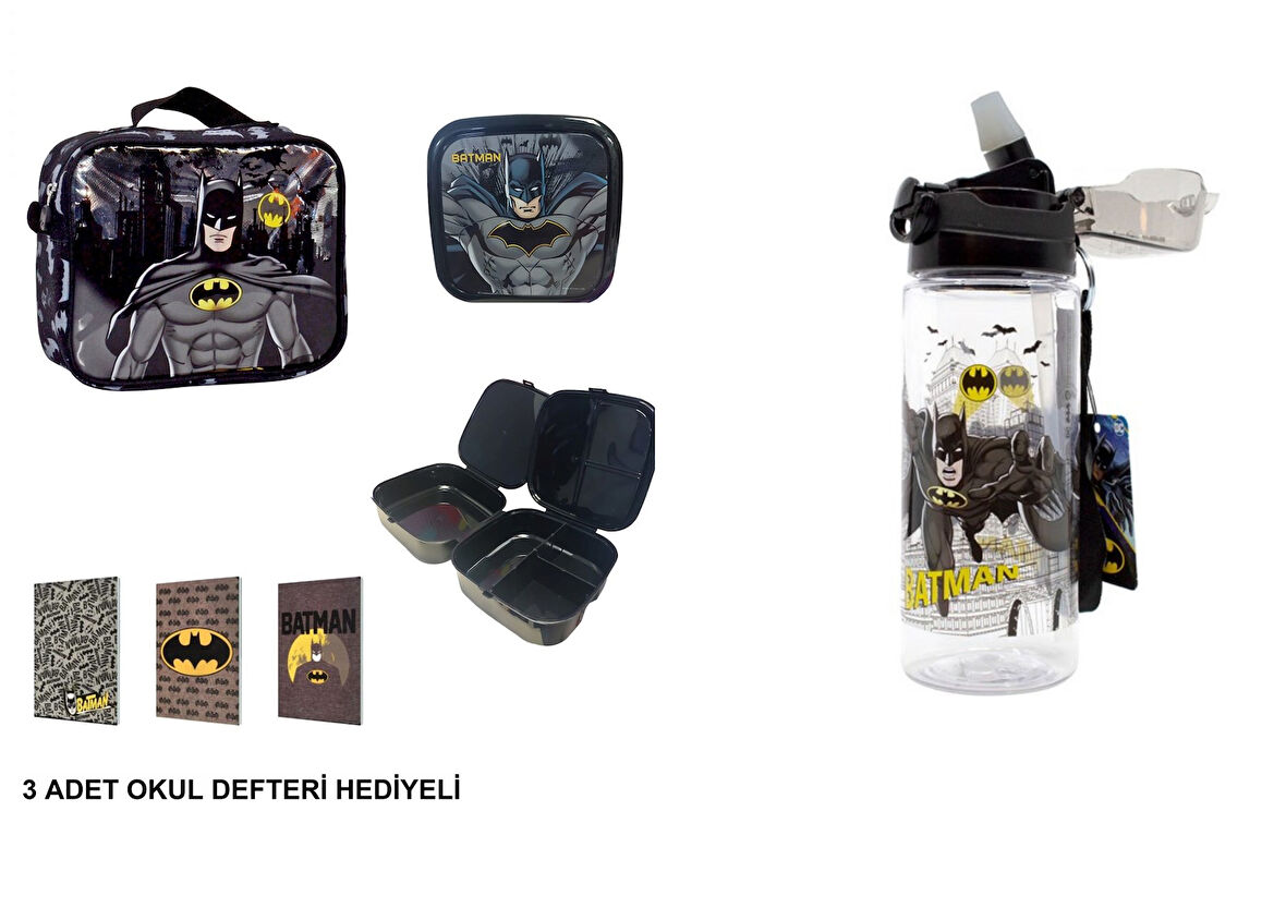 Batman Beslenme Çantası,Beslenme Kabı ve Su Matarası (3 adet defter hediyeli)
