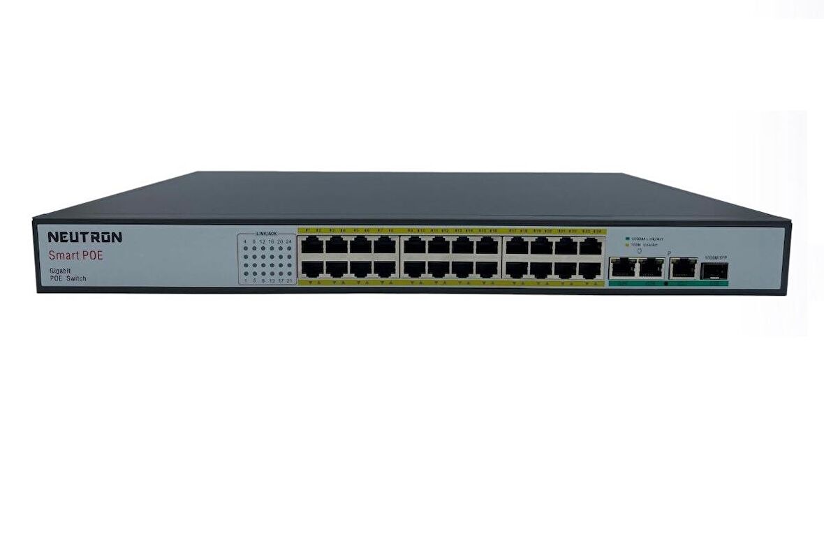 Neutron NT-PS24-320 24 Port Poe 3 port GB Uplink 1 Port GB SFP 250 Metre 320W Poe Switch