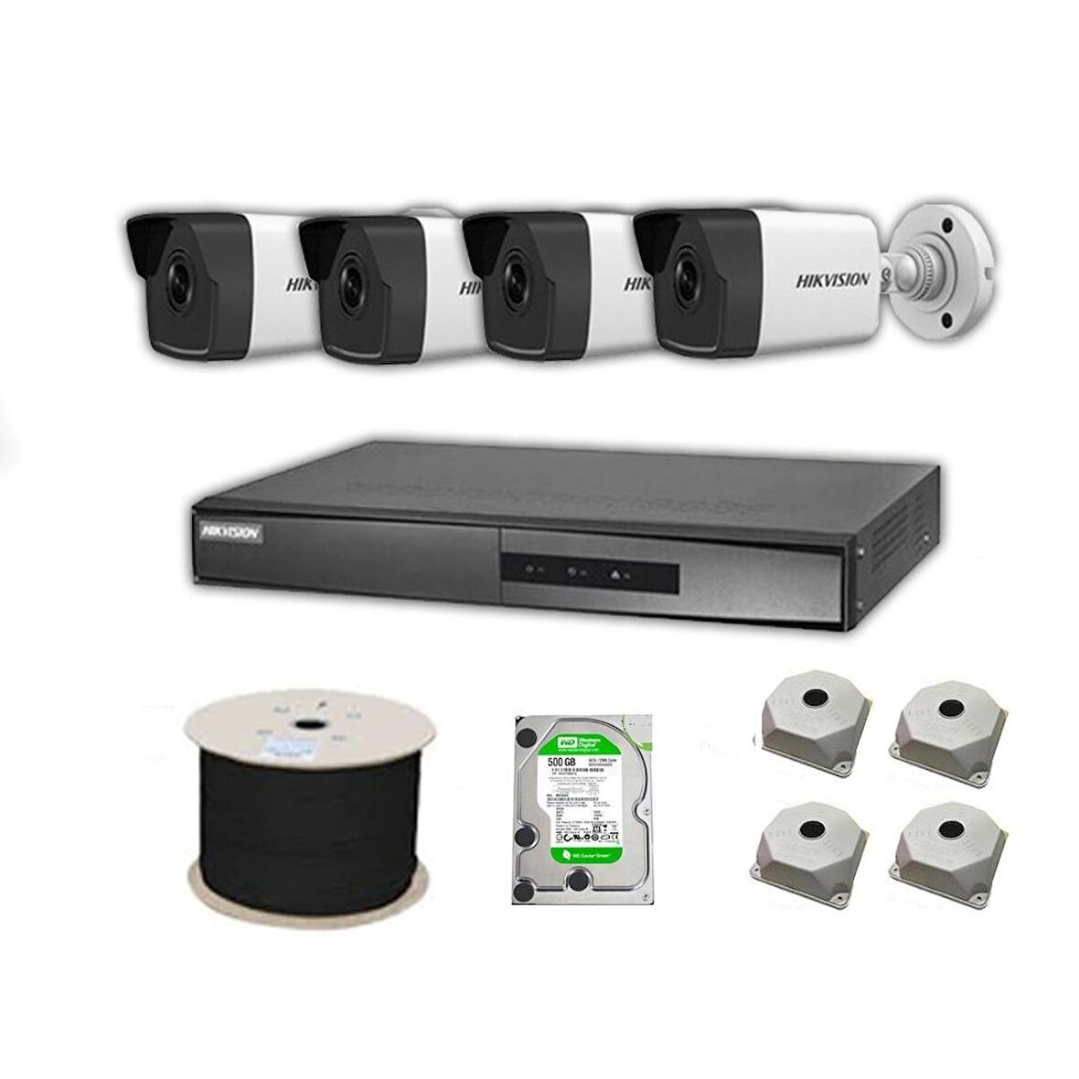 Hikvision 500 GB 4 Megapiksel HD 1920x1080 IP Kamera Güvenlik Kamerası Seti 4'lü