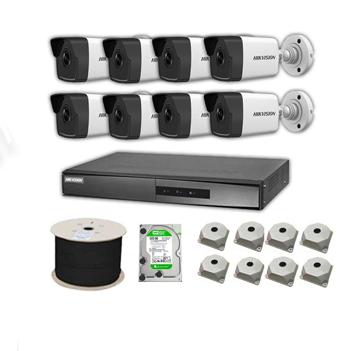 Hikvision 500 GB 4 Megapiksel HD 1920x1080 IP Kamera Güvenlik Kamerası Seti 8'li