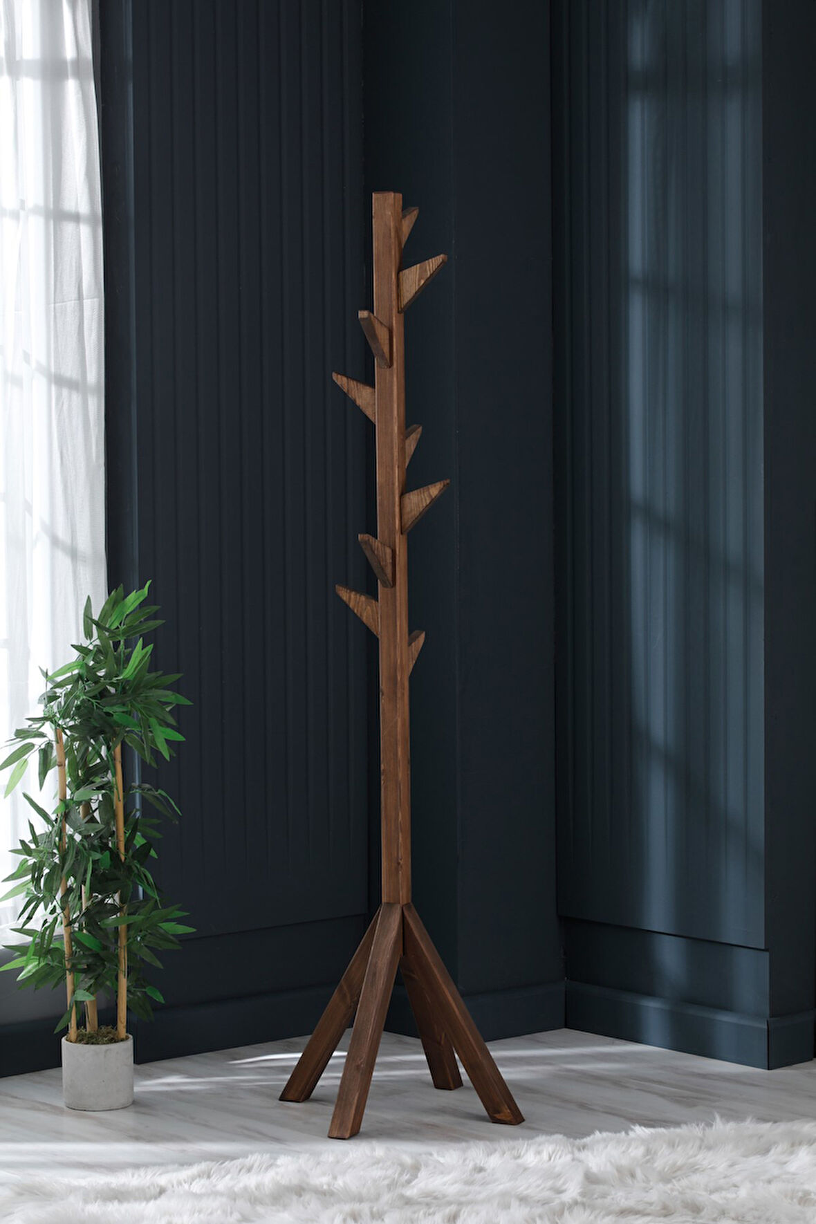 Ahşap Ayaklı Askılık Portmanto Modern Elbise Askısı 175 Cm  Ceviz - Meşe - Beyaz - Gri