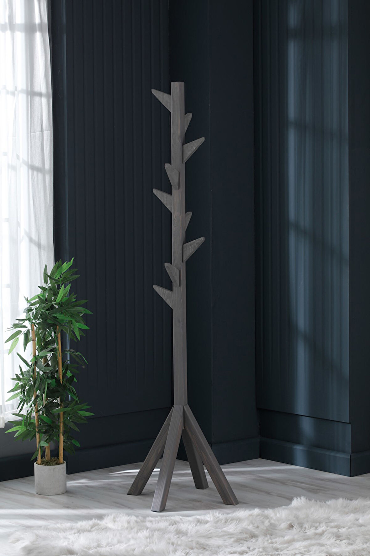 Ahşap Ayaklı Askılık Portmanto Modern Elbise Askısı 175 Cm  Ceviz - Meşe - Beyaz - Gri