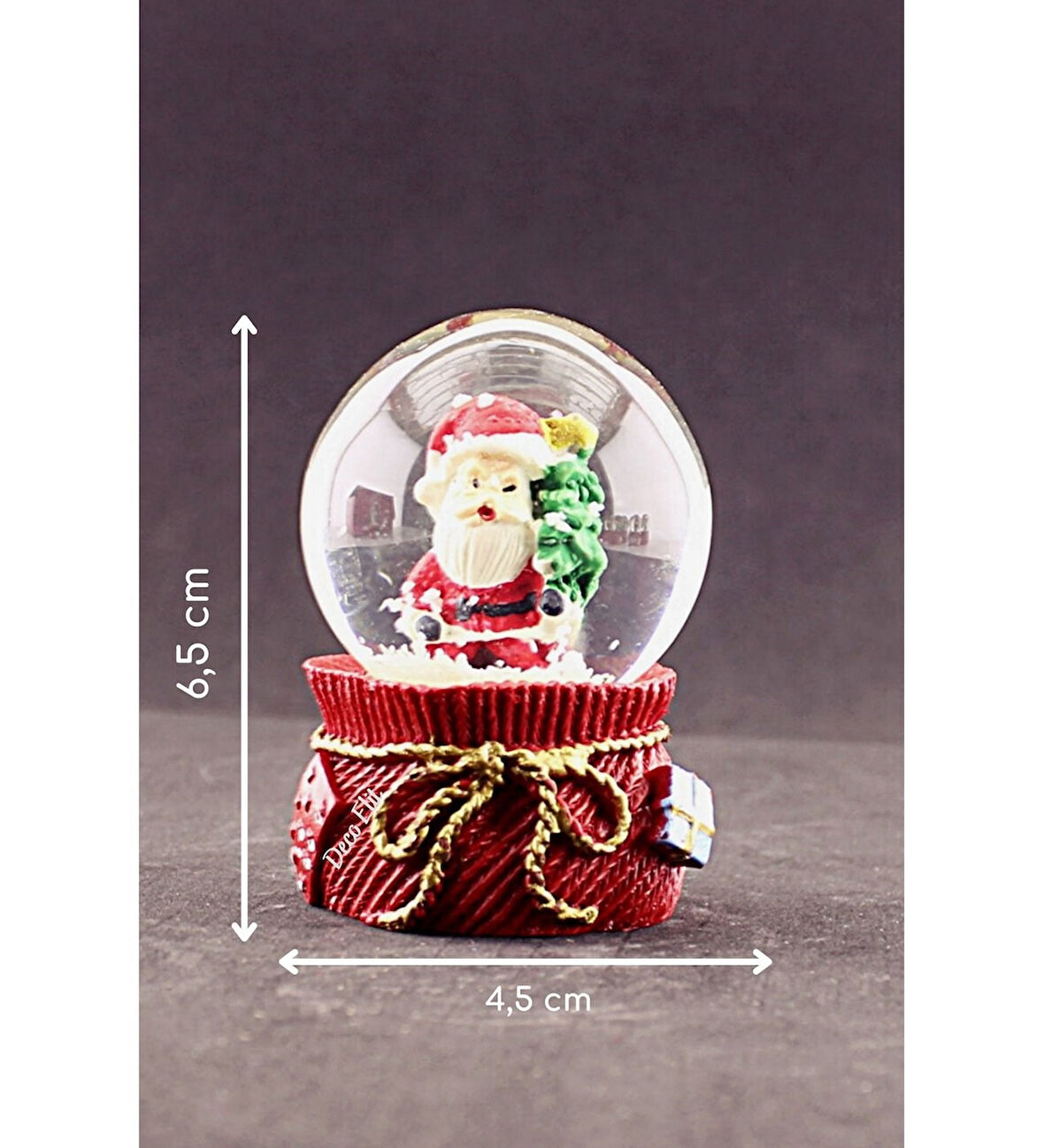 Yeni Yıl Hediyesi Dekoratif Yeni Yıl Noel Baba ve Çam Ağacı Temalı Mini Boy Kar Küresi 6,5 cm