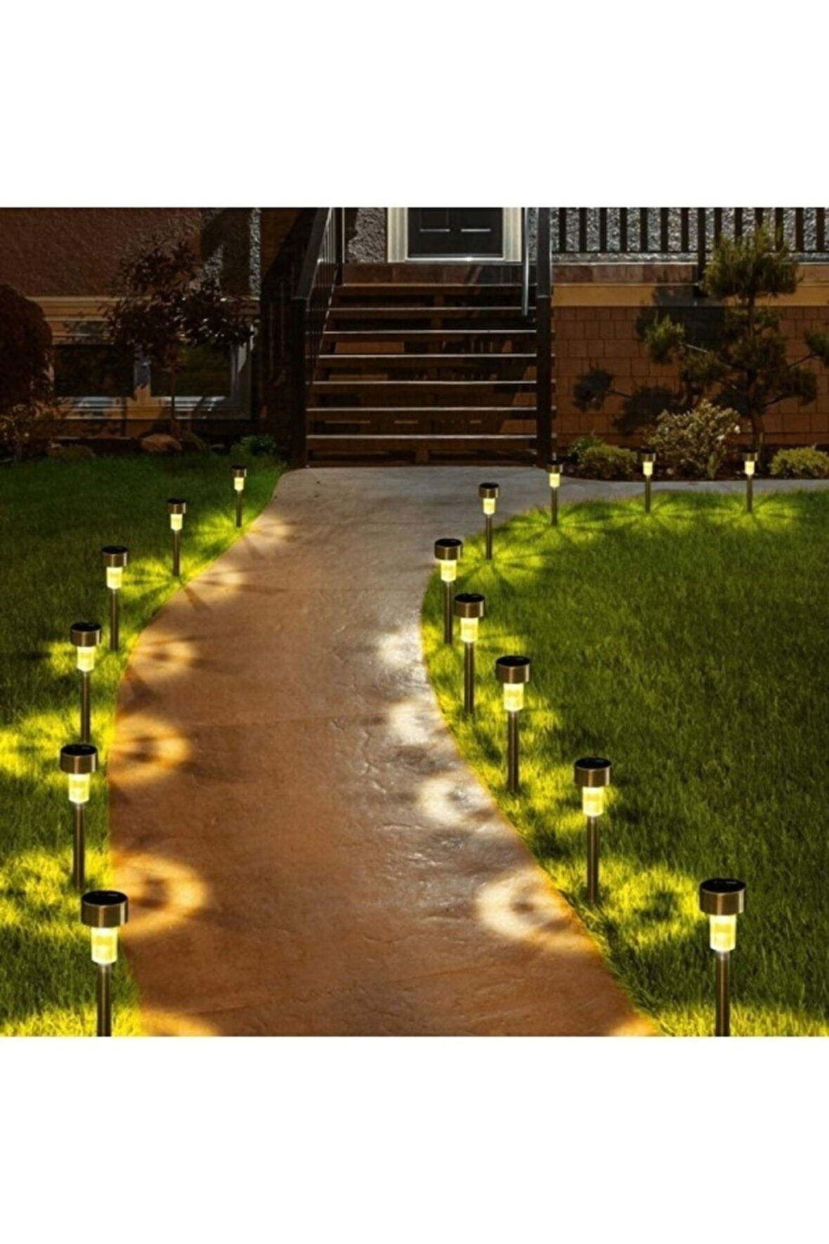 Bahçe Güneş Enerjili 12'li Beyaz Led Işıklı ledli Solar Güneş Enerjili Metal Gövdeli Bahçe Lambası