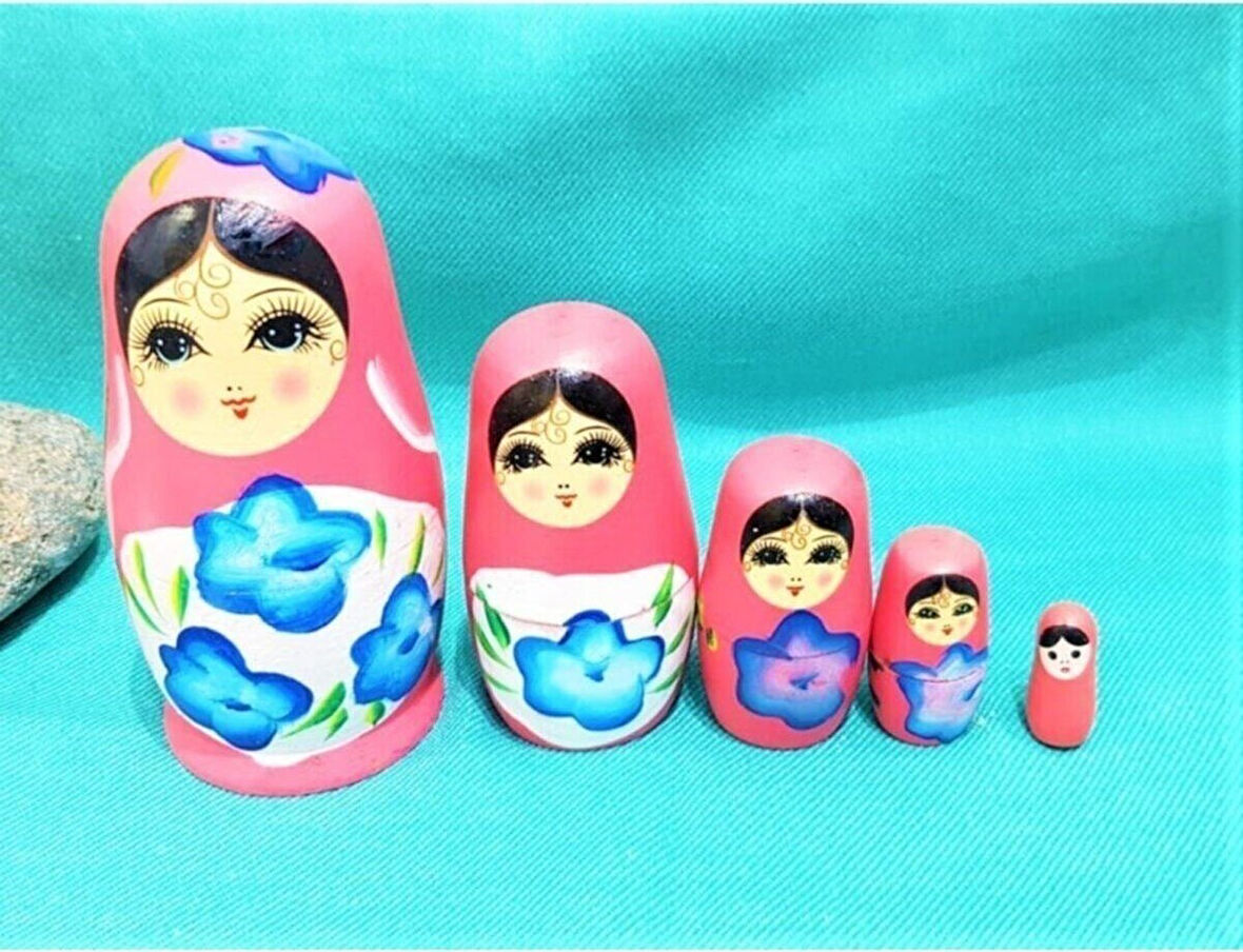 Süpriz Matruşka Sevgiliye Özel Günlere Hediye Dekoratif Süpriz  Iç Içe Geçen Ahşap Pembe Matruşka 