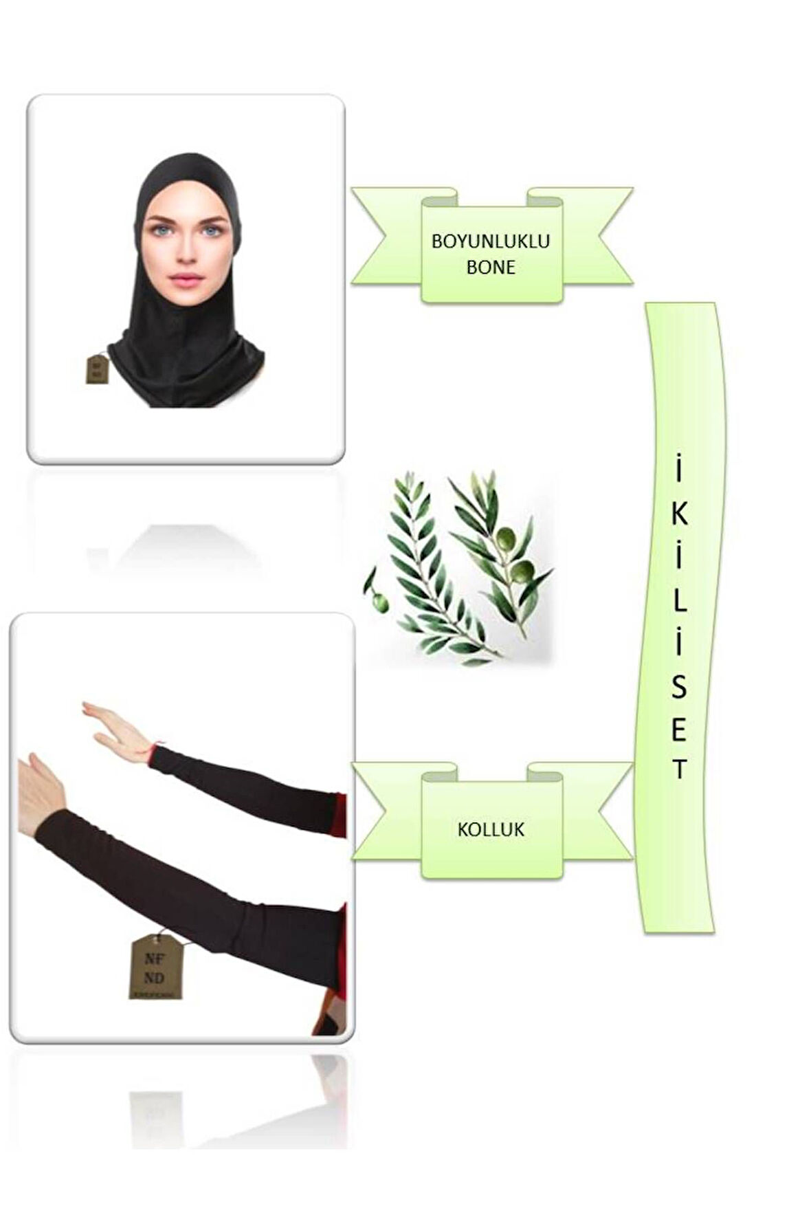 BOYUNLUKLU BONE VE KOLLUK TESETTÜR SİYAH HİJAB İKİLİ SET PRATİK BONE