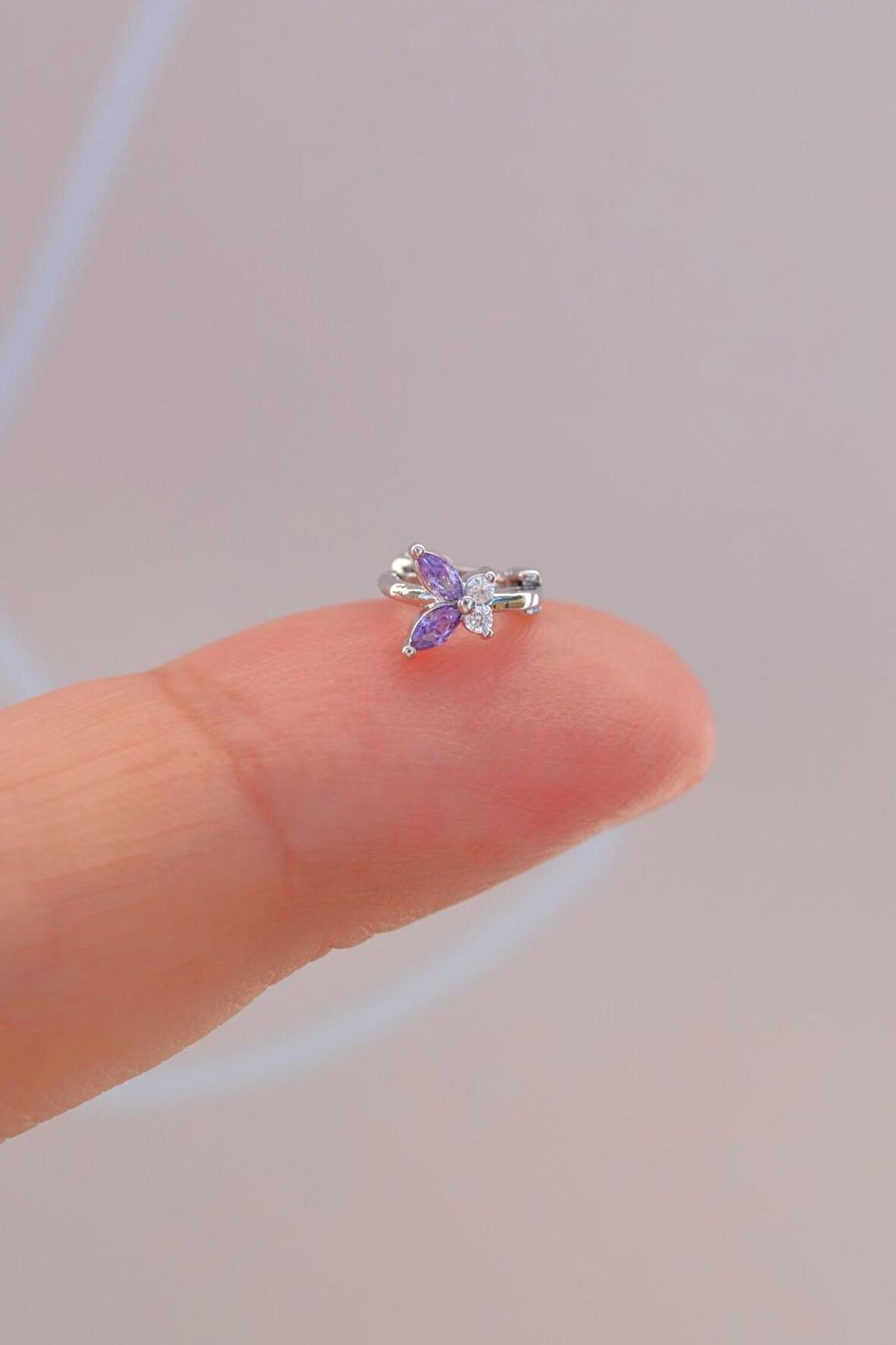 Mor Kelebek Halka Tragus Piercing Helix Kıkırdak Lob Gümüş Renkli