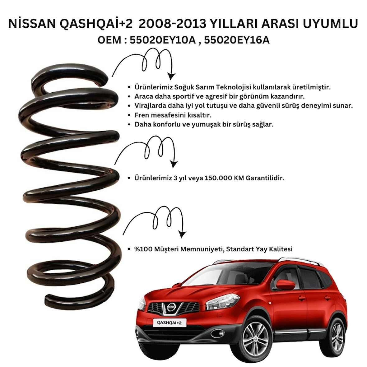 Nissan Qashqai+2 (2008-2013) Uyumlu Standart Yay ST123061R - Arka Helezon Yay Takımı - 2 Adet