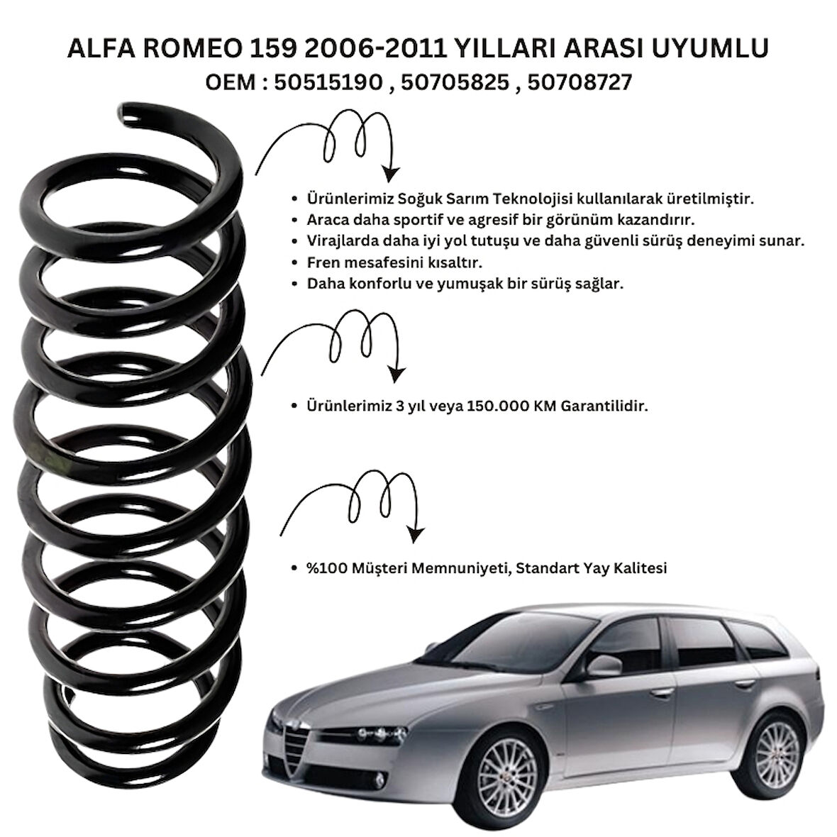 Alfa Romeo 159 (2006-2011) Uyumlu Standart Yay ST101012R - Arka Helezon Yay Takımı - 2 Adet