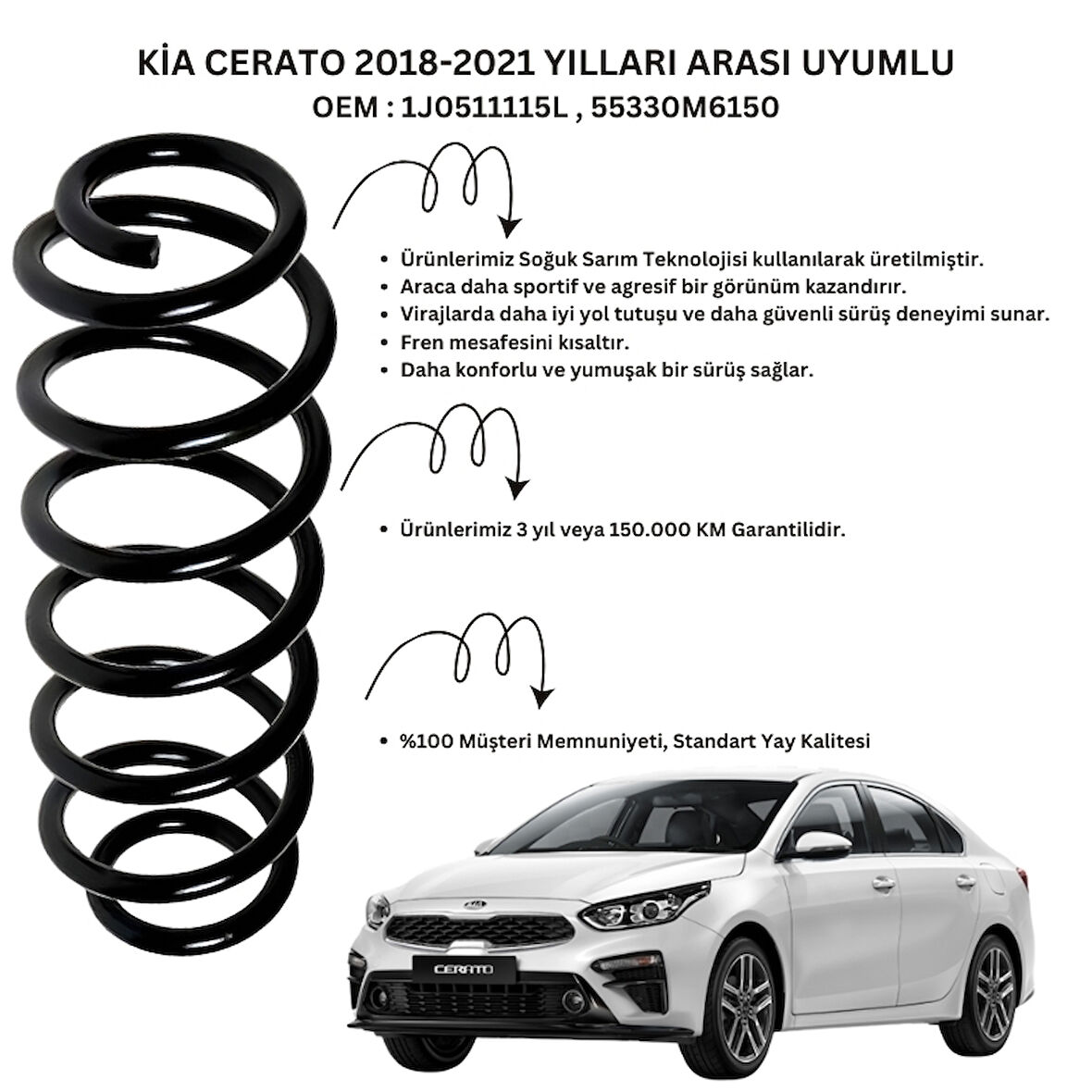 Kia Cerato (2018-2021) Uyumlu Standart Yay ST102001R - Arka Helezon Yay Takımı - 2 Adet