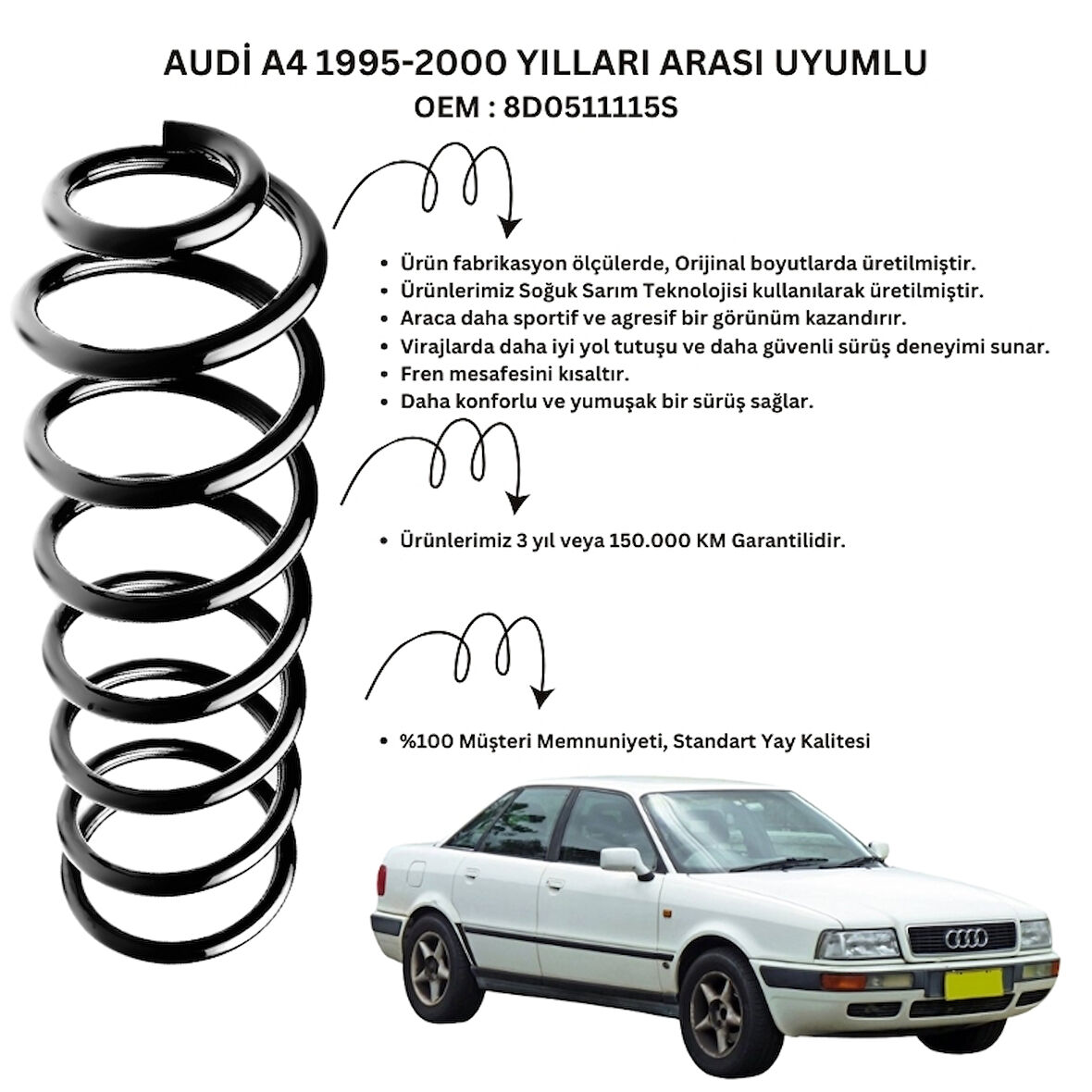 2 Adet Standart Yay ST102002R – Audi A4 (1995-2000) Arka Helezon Yay Takımı