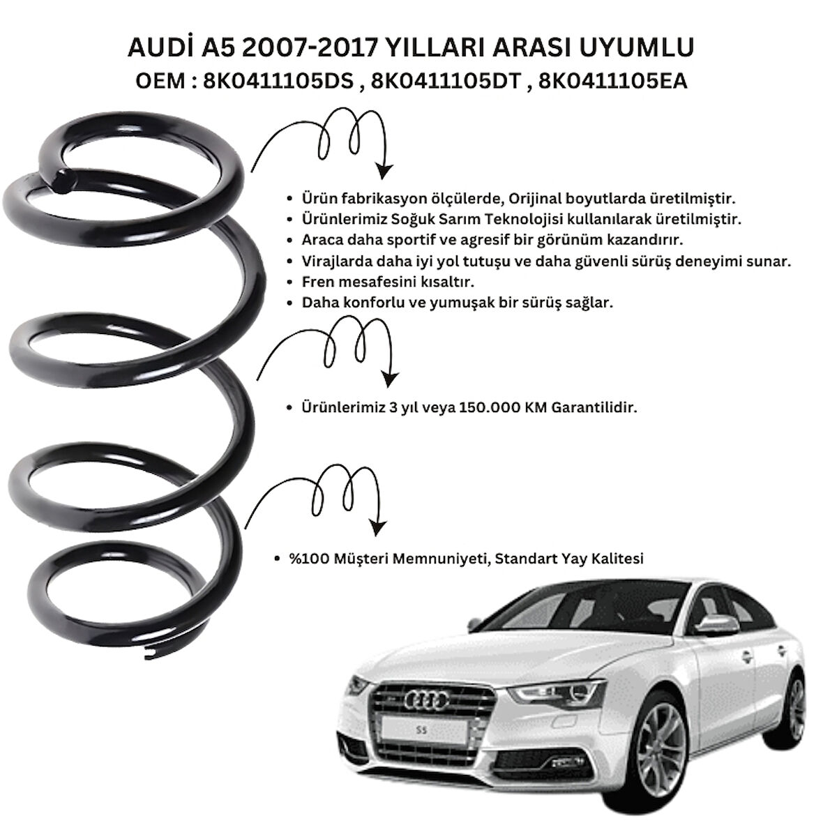 2007-2017 Audi A5 İçin Standart Yay ST102003F - 2 Adet Ön Helezon Yay Takımı