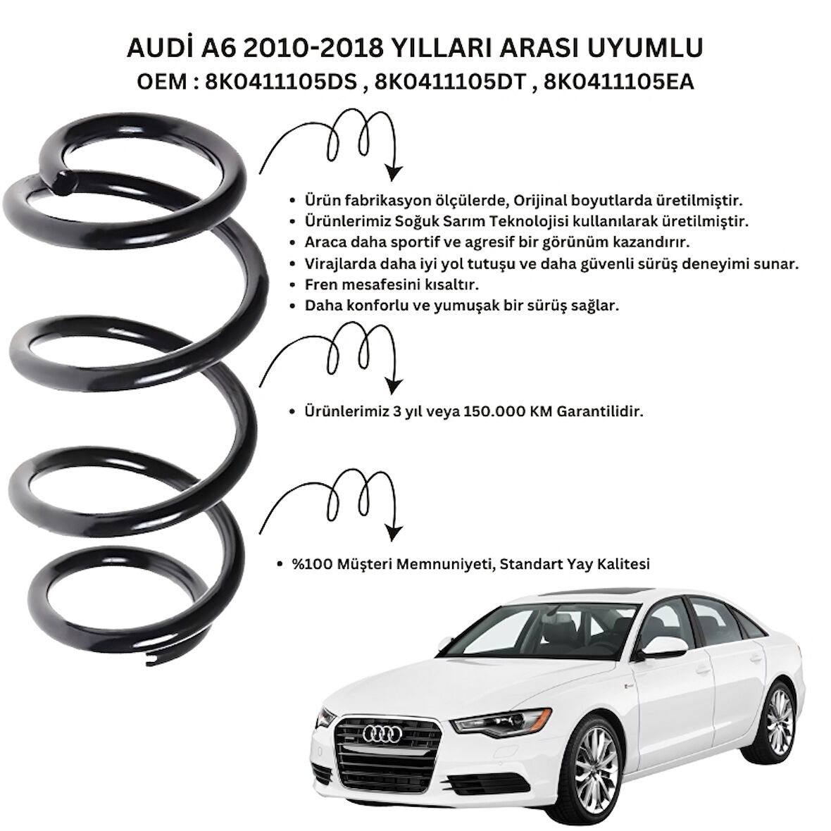 Audi A6 (2010-2018) Uyumlu Standart Yay ST102003F - Ön Helezon Yay Takımı - 2 Adet