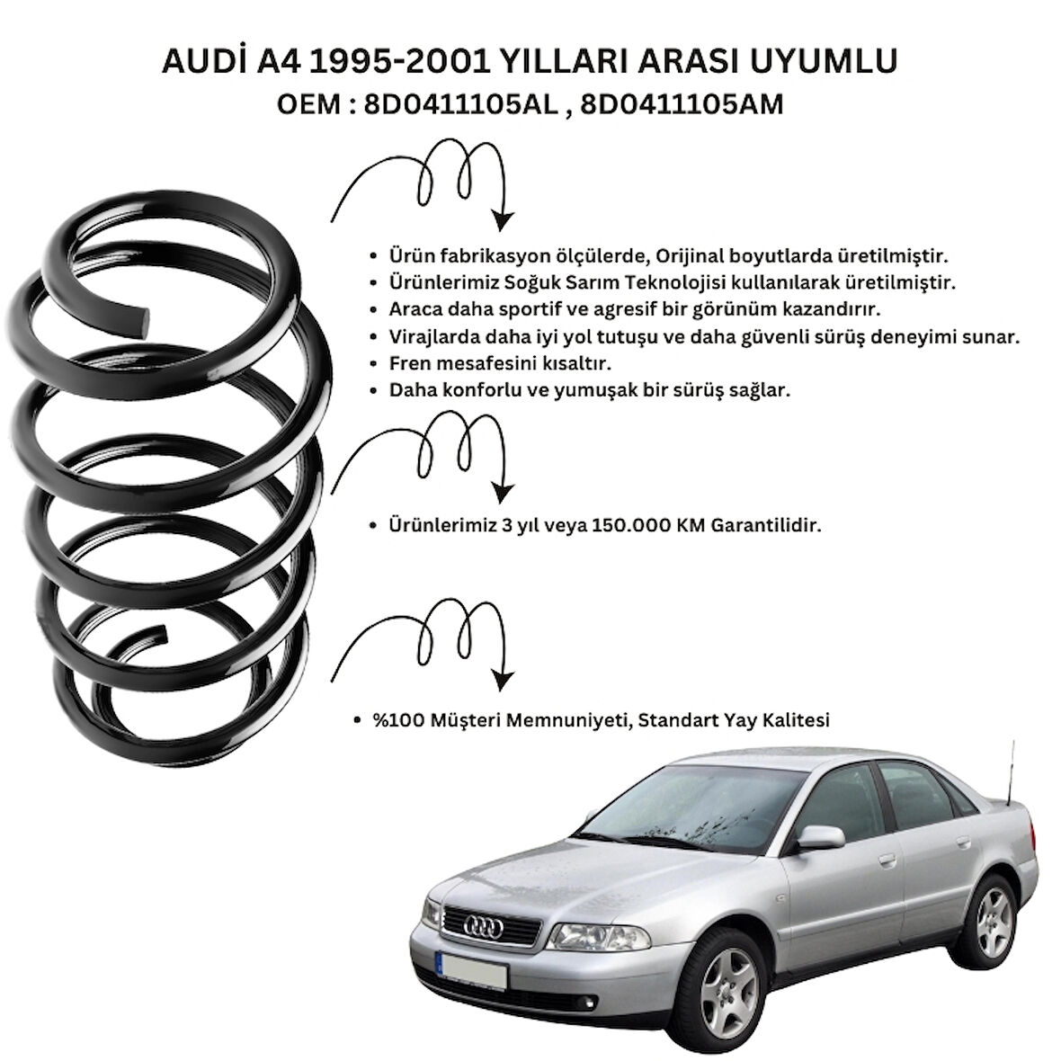 Standart Yay ST102004F - 1995-2000 Audi A4 Ön Helezon Yay Takımı (2 Adet)