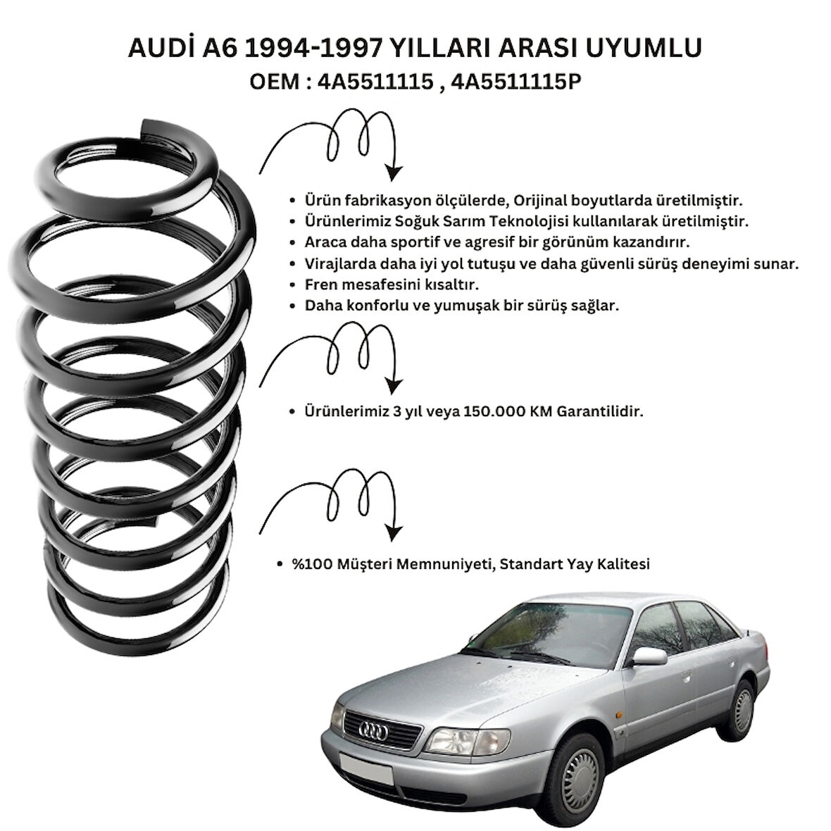 Standart Yay ST102004R - 1994-1997 Audi A6 Arka Helezon Yay Takımı (2 Adet)