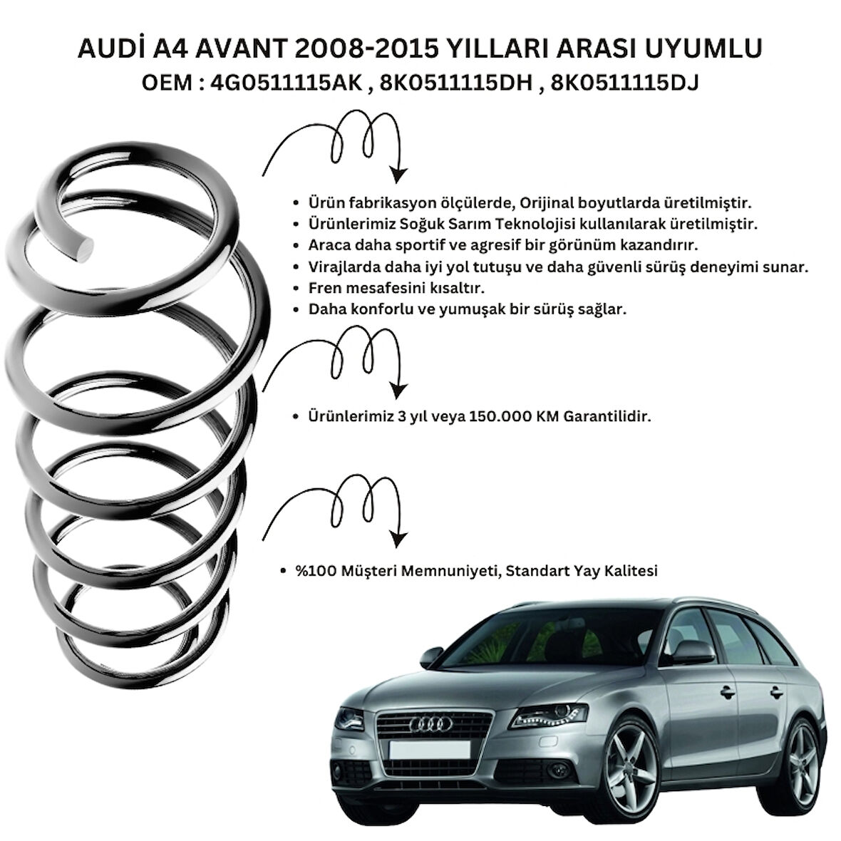 2008-2015 Audi A4 Avant İçin Standart Yay ST102005R - 2 Adet Arka Helezon Yay Takımı