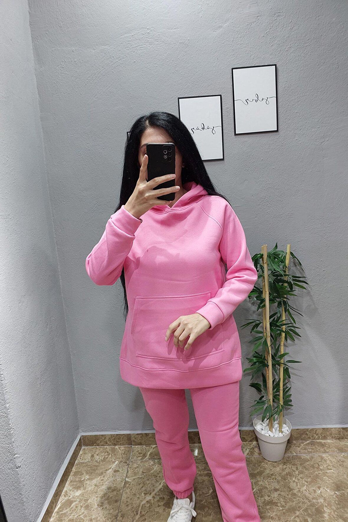 Pembe Uzun Model Eşofman Takımı