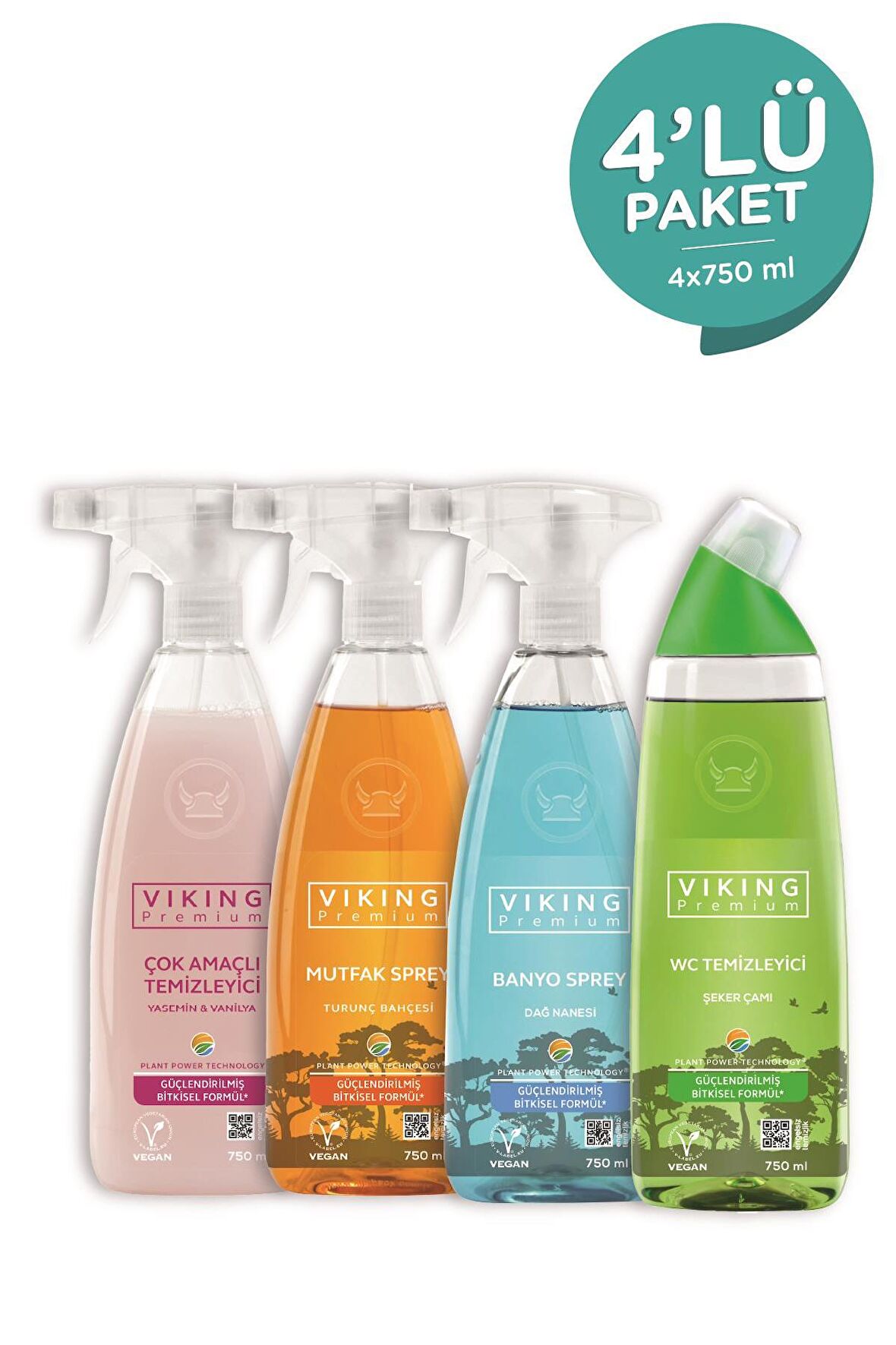 Premium 4'lü (Çok Amaçlı, Banyo, Mutfak, WC) Paket 750 ml x 4 Adet