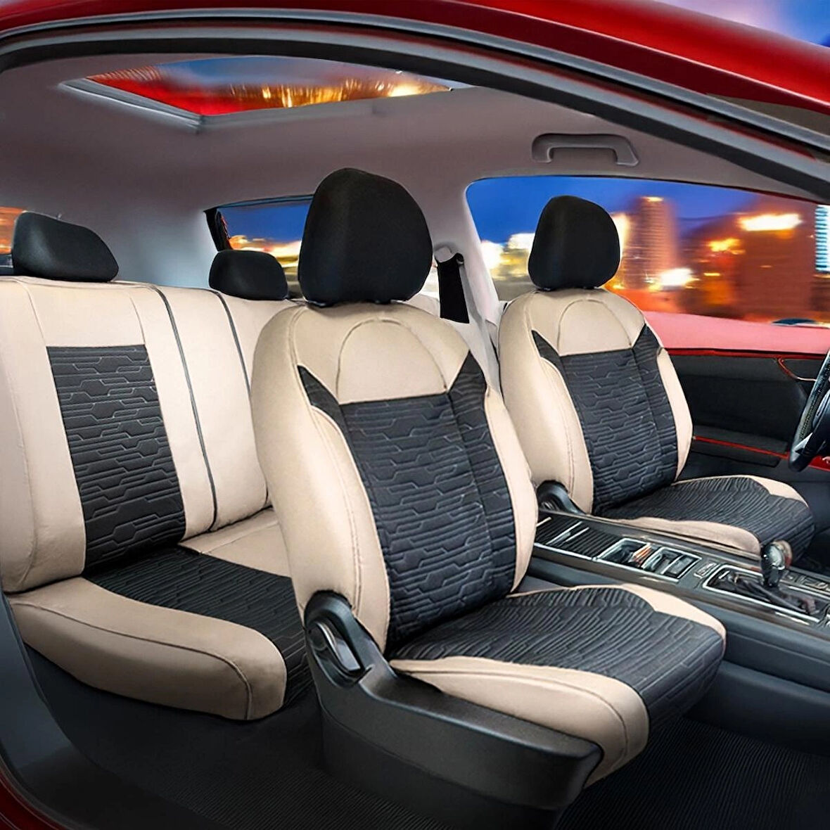 Bmw 3 SERİSİ 330 Deri Detaylı Süet Oto Koltuk Kılıfı Ön Arka Set Premium Tasarım Bej Siyah FS