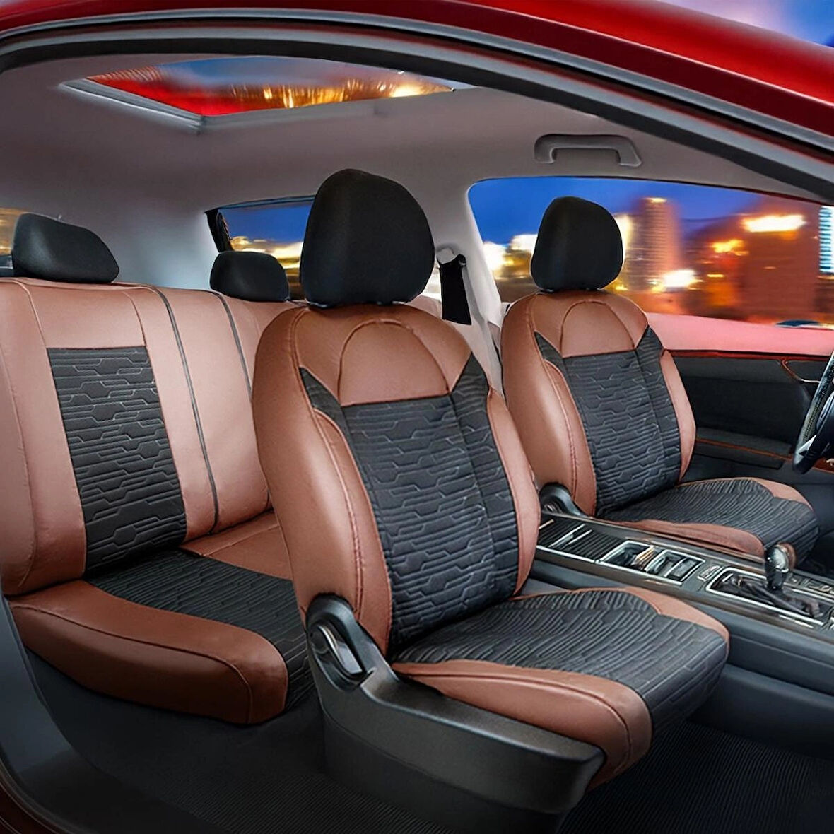 Tata Telcoline Deri Detaylı Süet Oto Koltuk Kılıfı Ön Arka Set Premium Tasarım Kahverengi Siyah FS