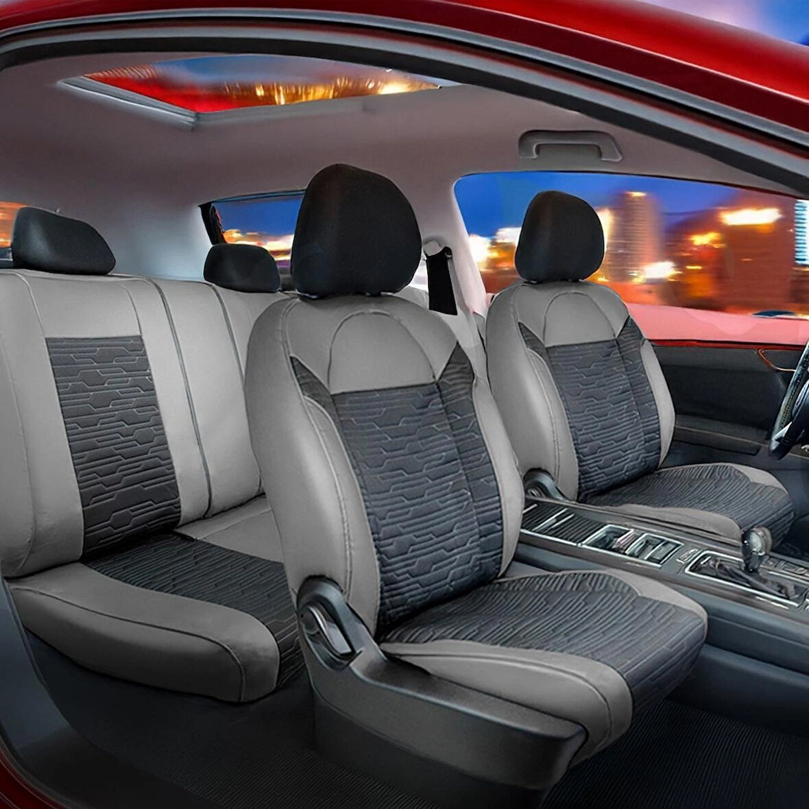 Porche Cayenne Deri Detaylı Süet Oto Koltuk Kılıfı Ön Arka Set Premium Tasarım Gri Siyah SC 03-09