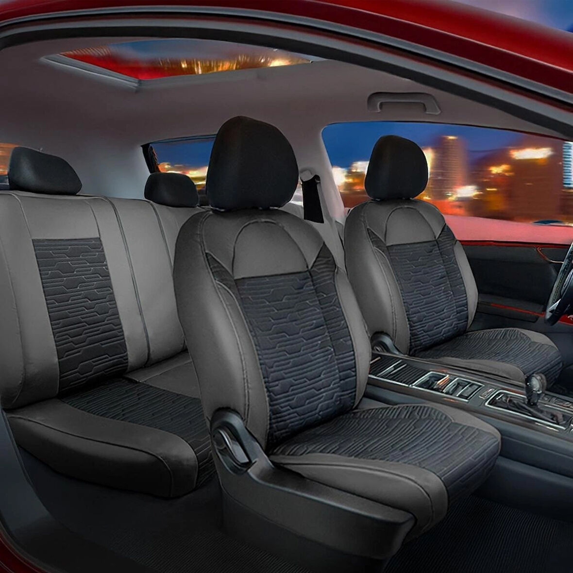 Dacia Duster Deri Detaylı Süet Oto Koltuk Kılıfı Ön Arka Set Premium Tasarım Siyah SC