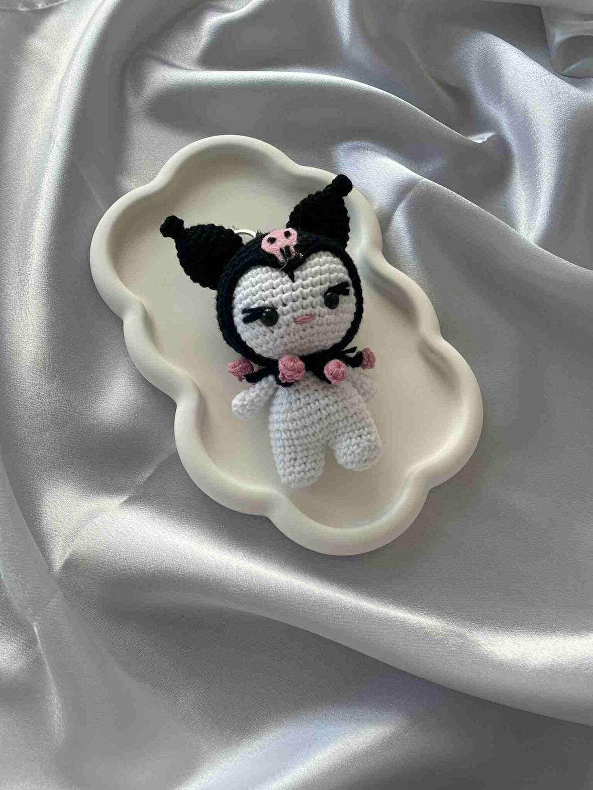 Amigurumi Anahtarlık  El Yapımı Kuromi 12 cm Siyah