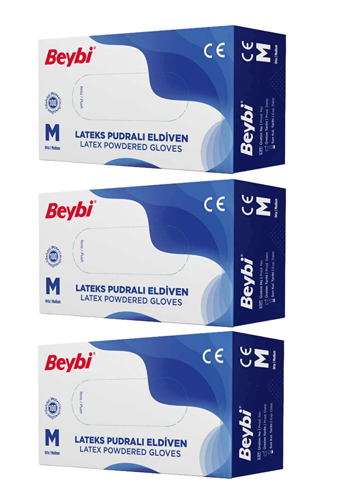 Lateks Pudralı Eldiven 100'lük 3 Kutu M Beden