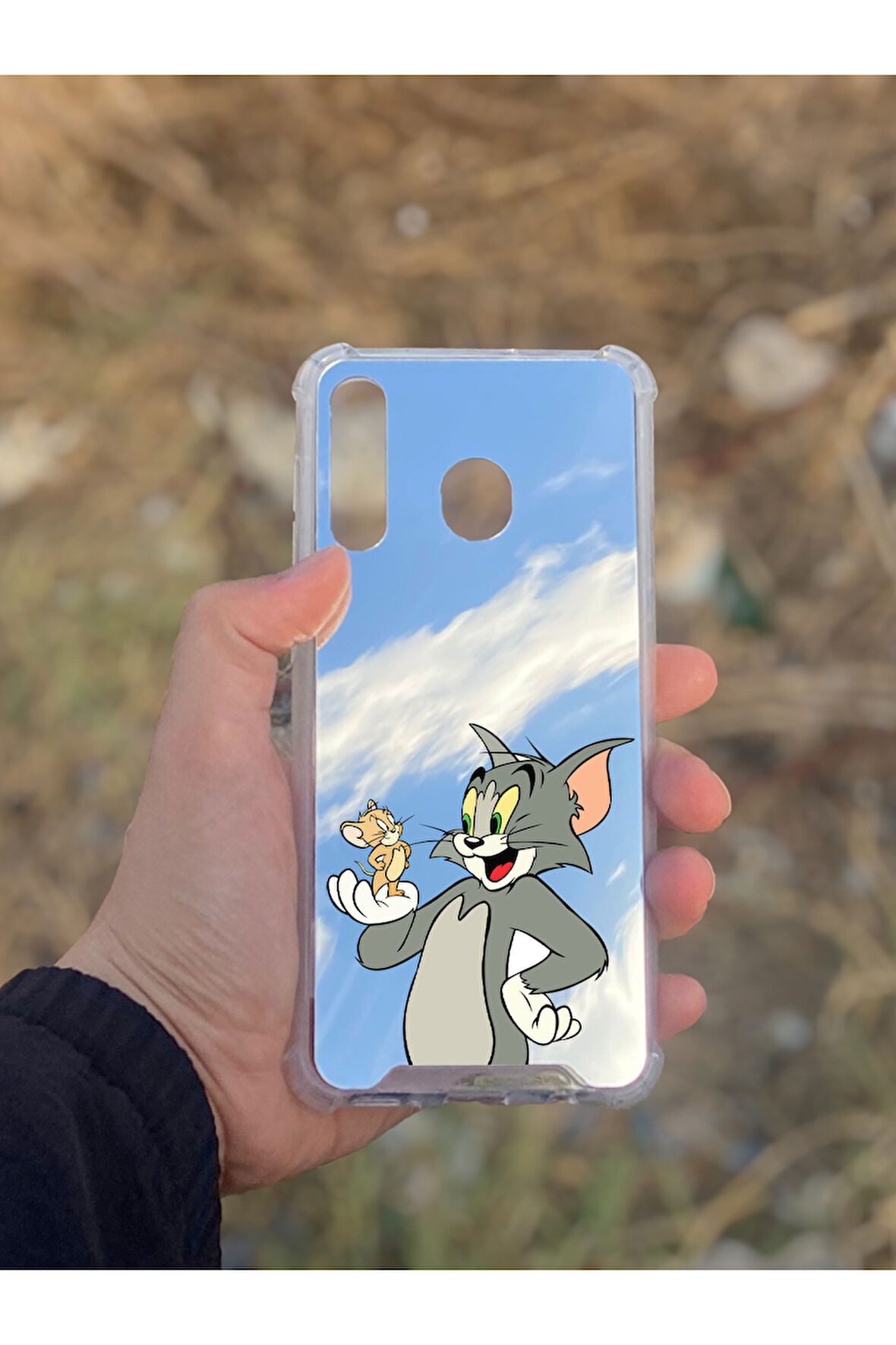 Samsung Galaxy A30 Uyumlu Aynalı Tom Ve Jerry Desenli Darbe Kamera Korumalı Silikon Telefon Kılıfı