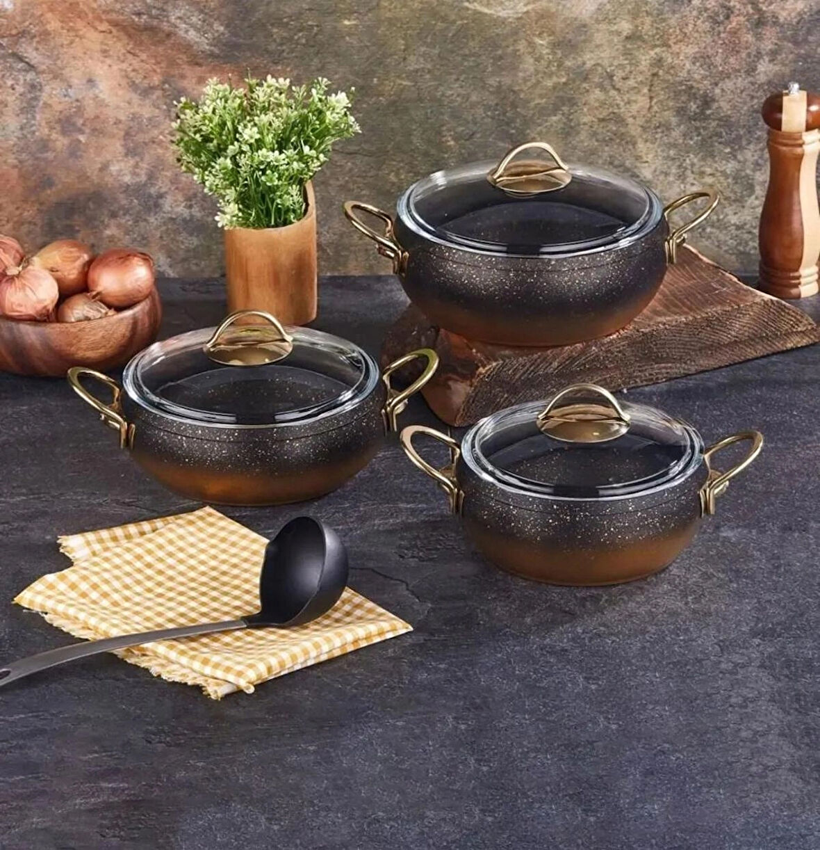Lavonni 6 Parça Granit Tencere Seti  ( 18 CM -20 CM -22 CM)
