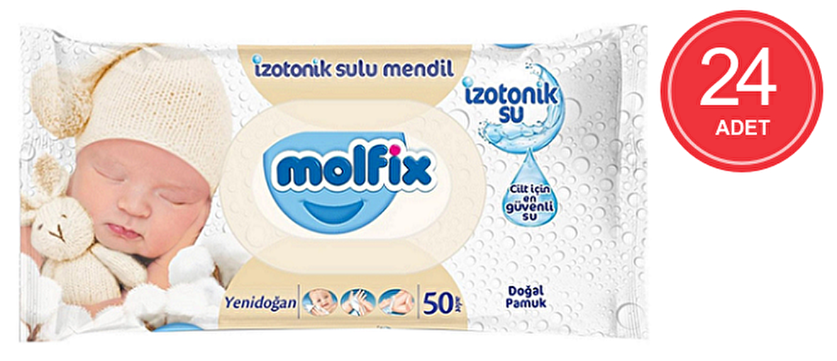 Molfix Yenidoğan Alkolsüz-Parfümsüz 24 x 50 Yaprak 24 Paket Islak Mendil