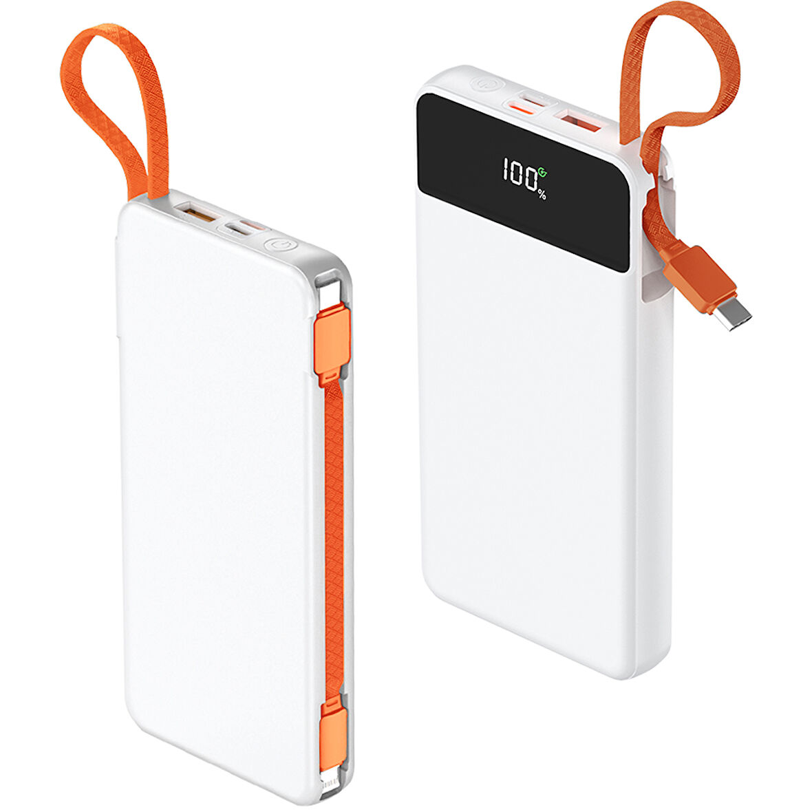 Powerbank 10.000 mAh Beyaz Taşınabilir LED Gösterge, Type-C/Micro USB